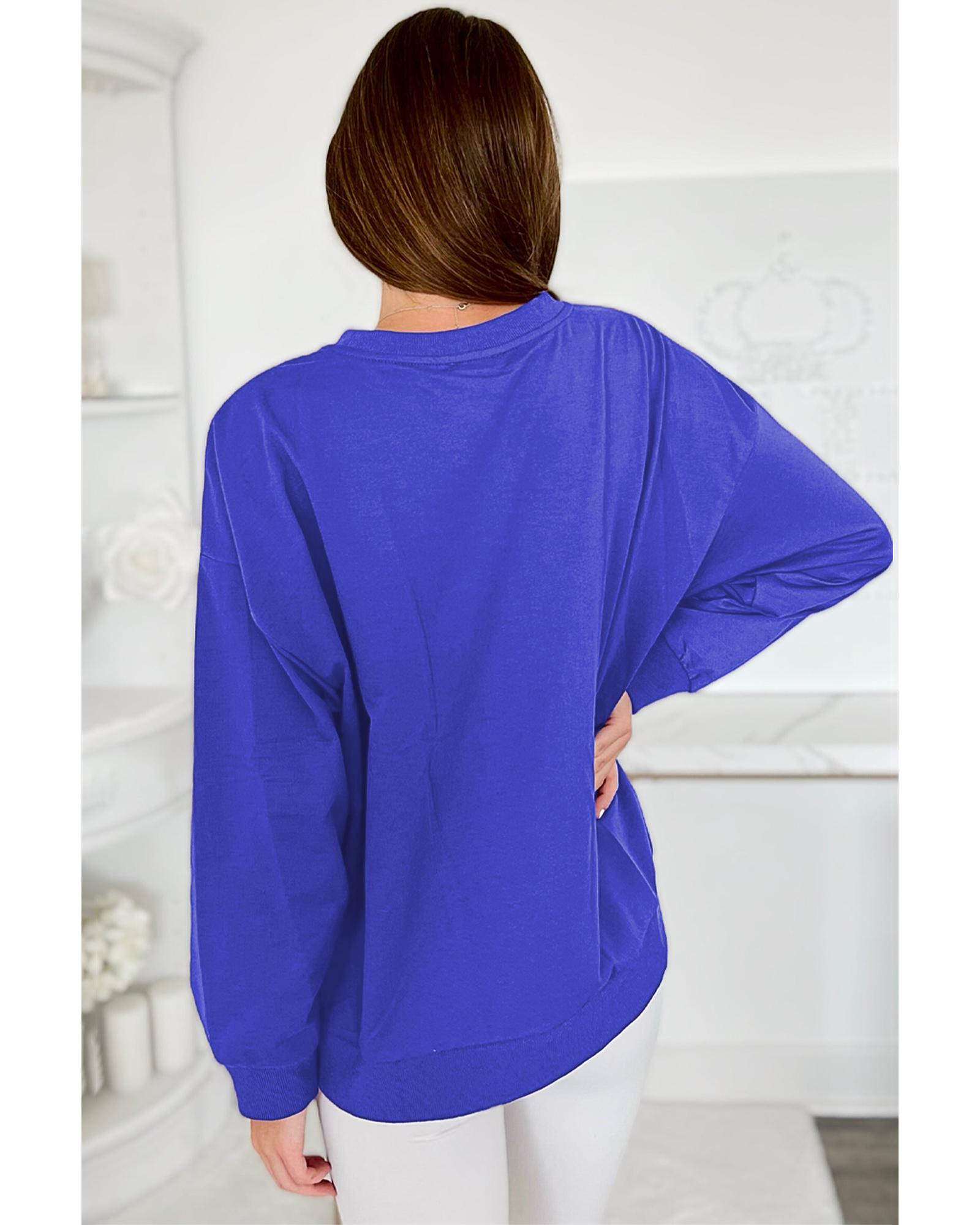 V539-AZEXDC25317536-P5-L-202508292220-00 Dark Blue Tinsel Game Day Drop Shoulder Graphic Sweatshirt - L - Image 1