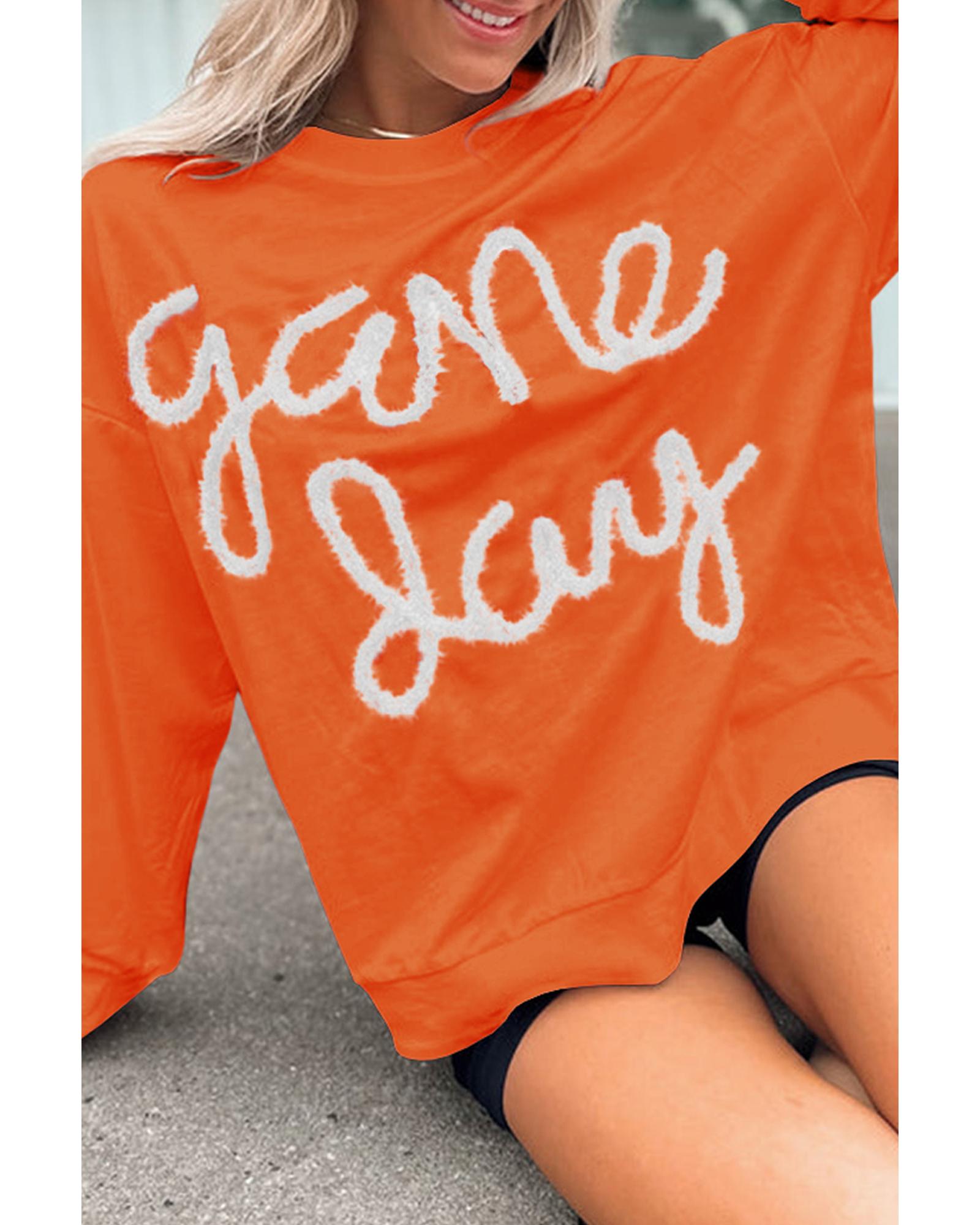 V539-AZEXDC25317536-P7014-L-202508280335-00 Russet Orange Tinsel Game Day Drop Shoulder Graphic Sweatshirt - L - Image 1