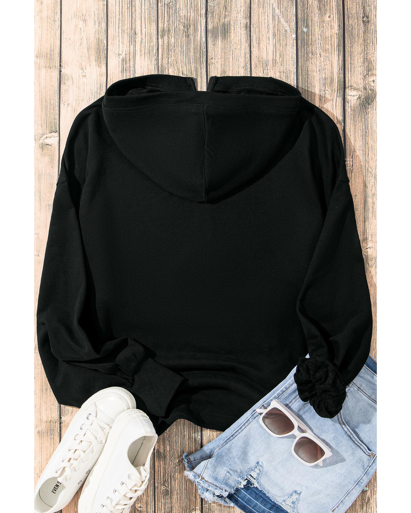 V539-AZEXDC25317593-P2-L-202508272220-00 Black Solid Kangaroo Pocket Half Zipper Oversized Hoodie - L - Image 1