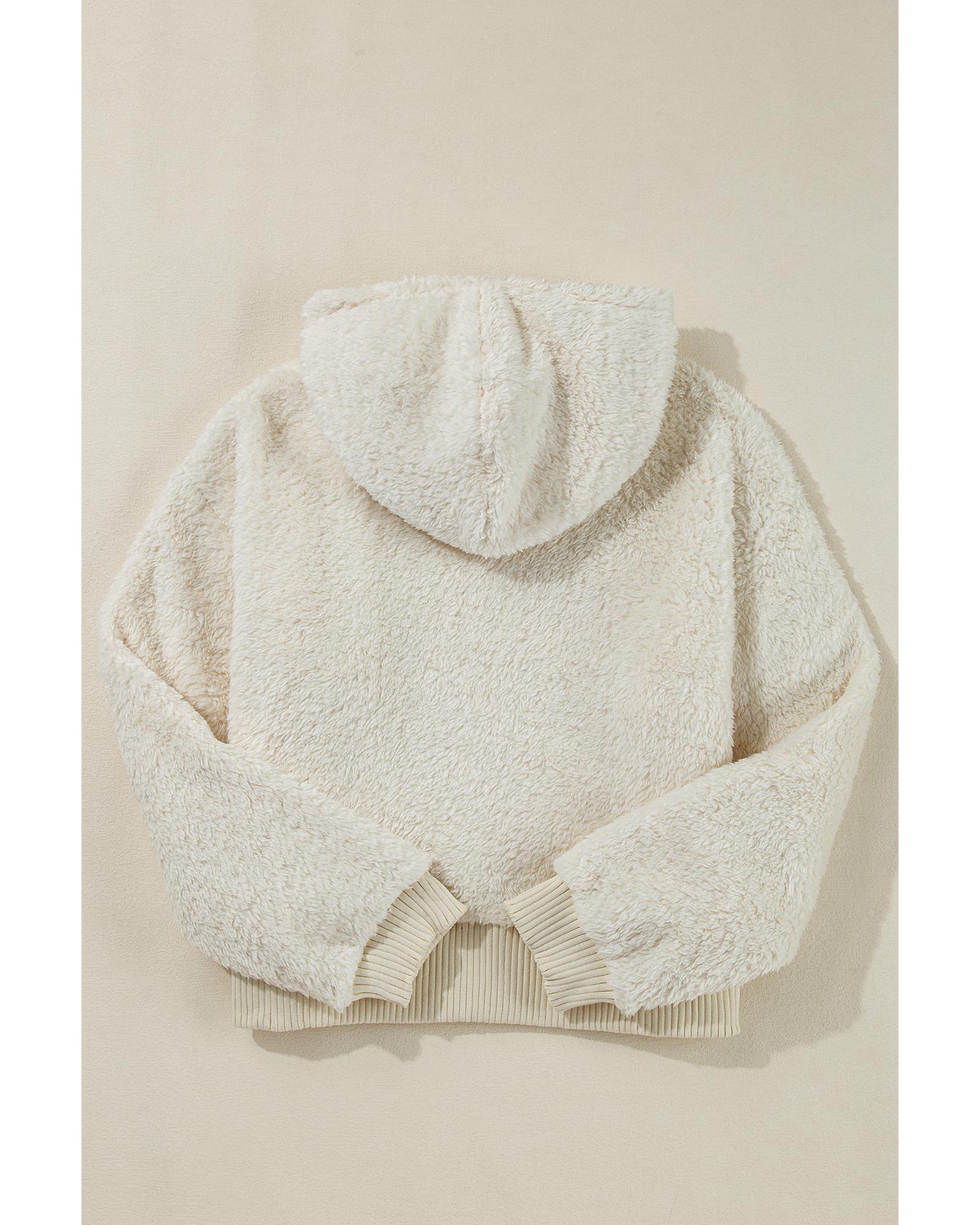 V539-AZEXDC25317630-P101-L-202508281800-00 White Contrast Ribbed Edge Plush Hoodie - L - Image 1