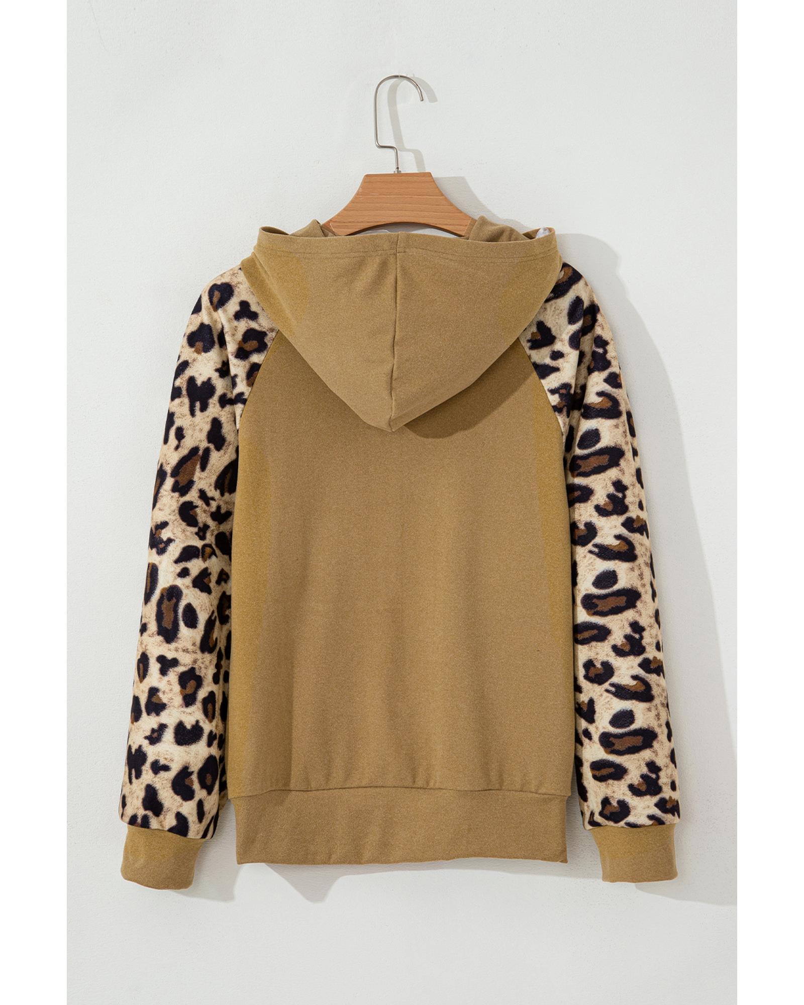 V539-AZEXDC25317642-P4016-L-202508290030-00 Light French Beige Leopard Print Patchwork Raglan Sleeve Half Buttons Hoodie - L - Image 1