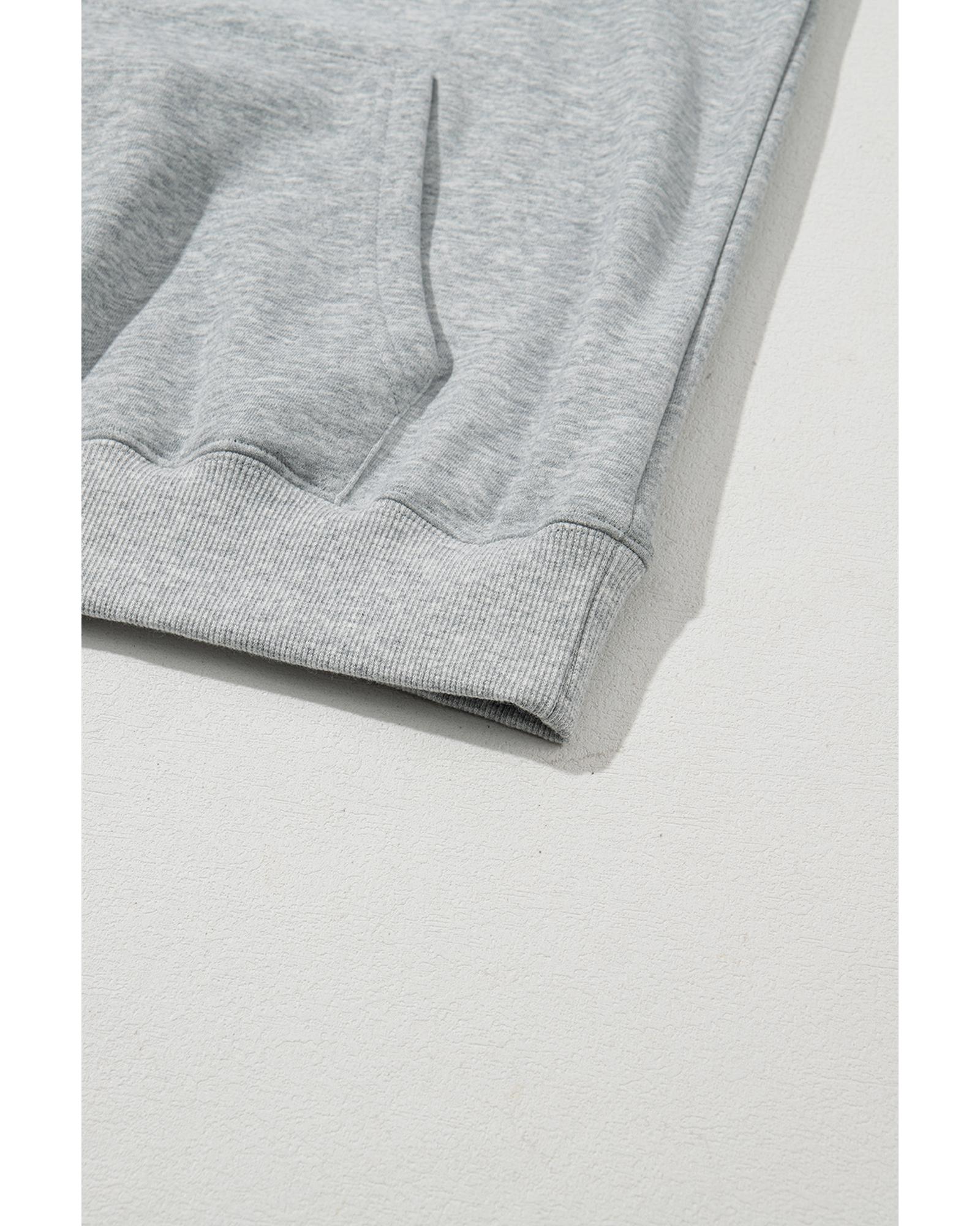 V539-AZEXDC25317668-P1011-2XL-202508291850-00 Light Grey Solid Color Fleece Lined Drawstring Hoodie with Pocket - 2XL - Image 1