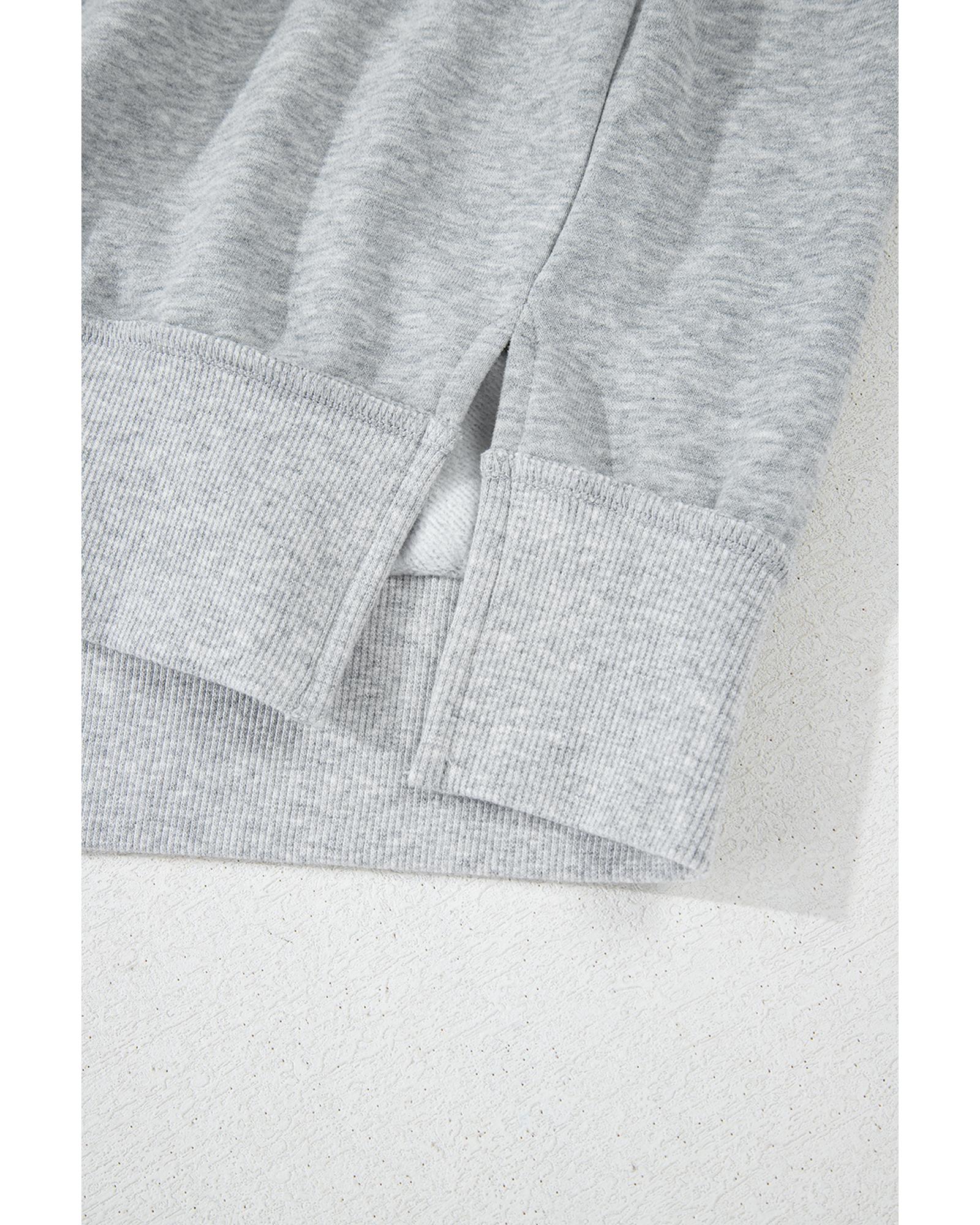 V539-AZEXDC25317677-P11-S-202508290105-00 Gray Half Zipper Collared Drop Shoulder Side Slits Sweatshirt - S - Image 1