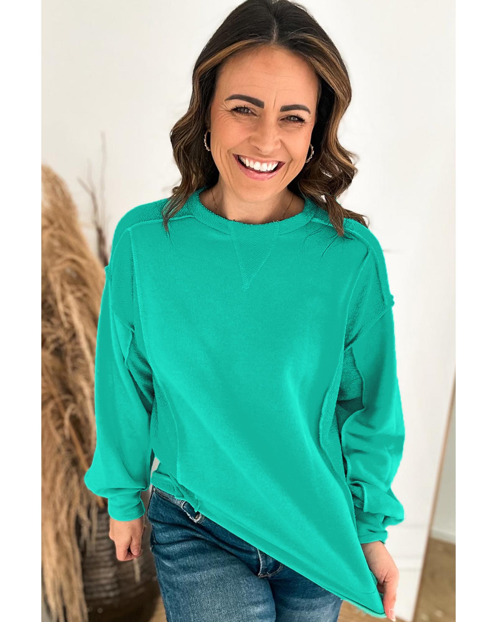 V539-AZEXDC25317710-P1009-M-202508291450-00 Mint Green Splicing Round Neck Pullover Sweatshirt - M - Image 1