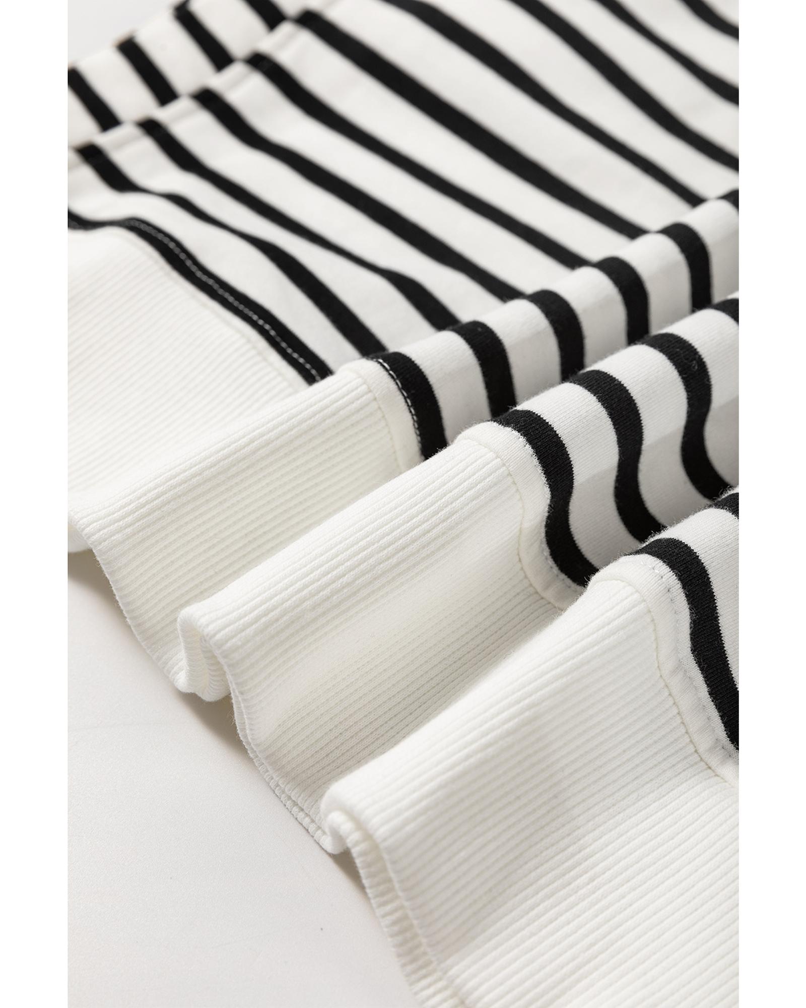 V539-AZEXDC25317722-P219-M-202508280515-00 Black Stripe Raglan Sleeve Side Slits Loose Sweatshirt - M - Image 1