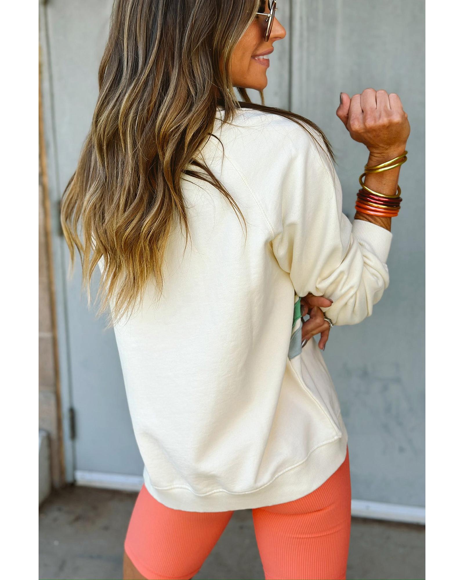 V539-AZEXDC25317732-P18-M-202508282235-00 Apricot Rainbow Colorblock Striped Pullover Sweatshirt - M - Image 1