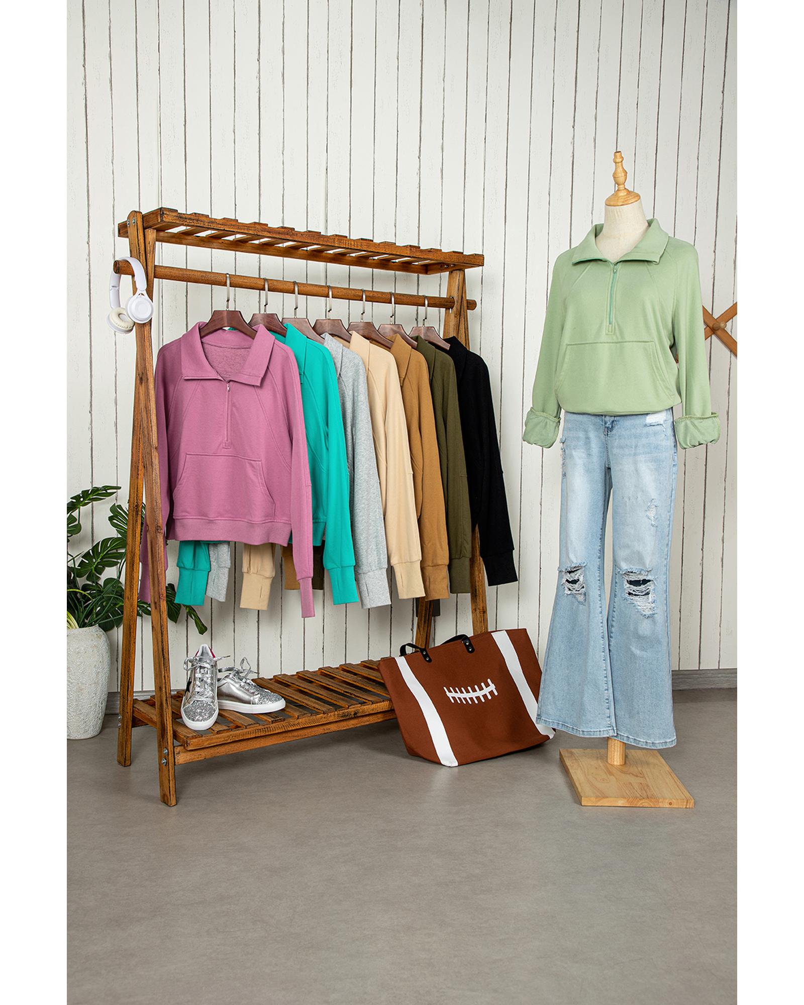 V539-AZEXDC25317835-P504-S-202506130425-00 Aruba Blue Quarter Zip Stand Neck Kangaroo Pocket Sweatshirt - S - Image 1