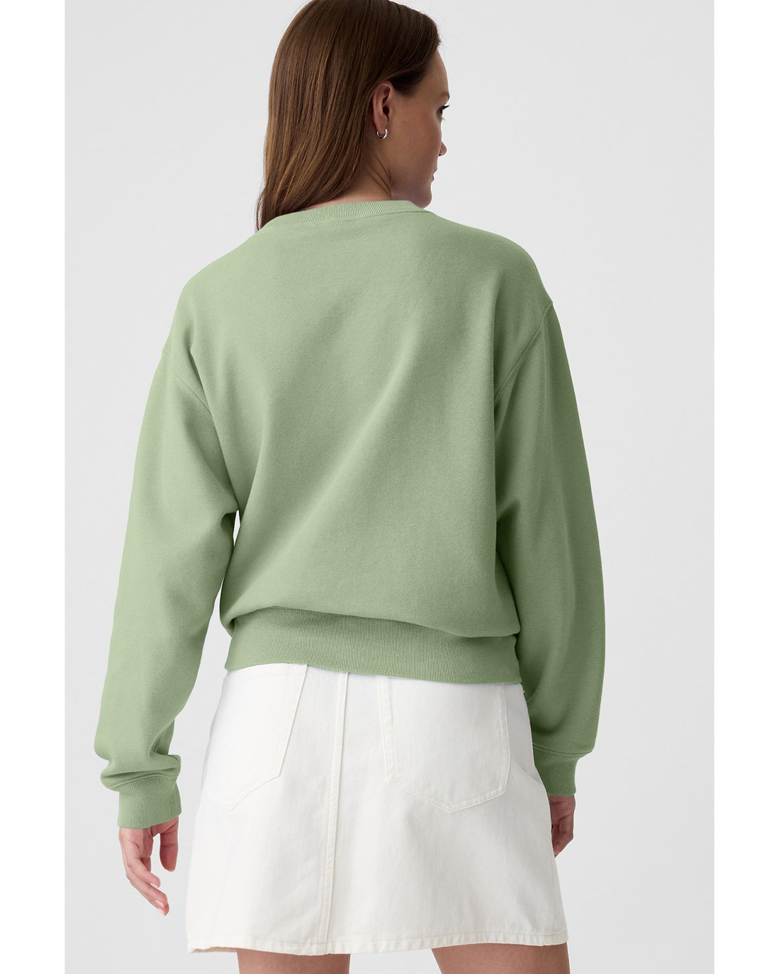 V539-AZEXDC25317836-P2809-L-202508291400-00 Smoke Green Plain Drop Shoulder Crewneck Pullover Sweatshirt - L - Image 1