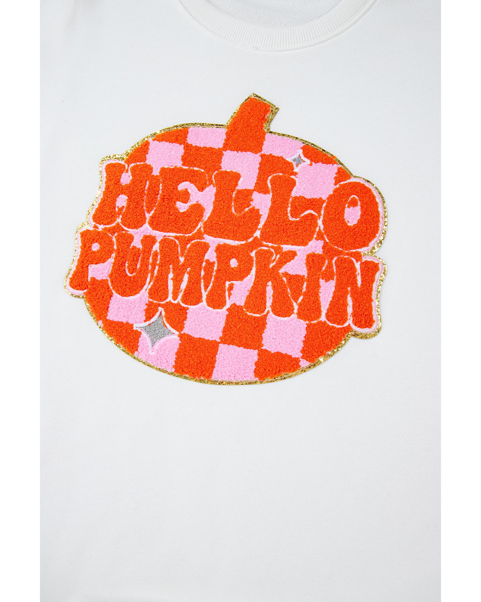 V539-AZEXDC25317907-P101-S-202506130626-00 White Terry Halloween Pumpkin Patched Pattern Pullover Sweatshirt - S - Image 1
