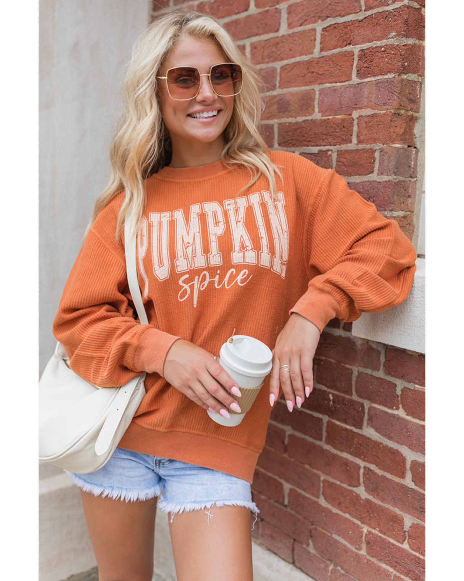 V539-AZEXDC25318156-2014-L-202508291500-00 Orange PUMPKIN Spice Graphic Corded Crewneck Sweatshirt - L - Image 1
