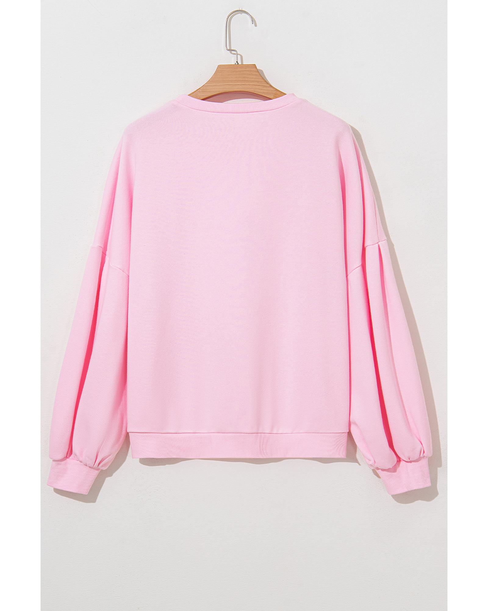 V539-AZEXDC25318216-P1010-M-202508280820-00 Light Pink Embroidered Bow Lantern Sleeve Oversized Pullover Sweatshirt - M - Image 1