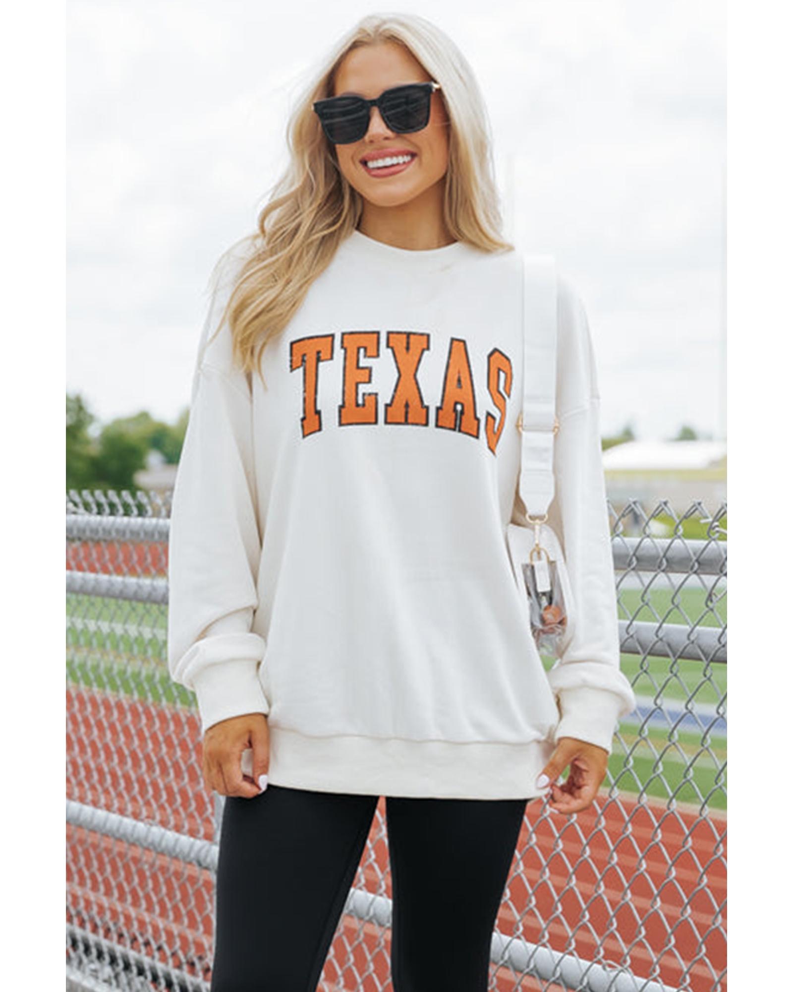 V539-AZEXDC25318386-P1-M-202508300050-00 White TEXAS Graphic Drop Shoulder Crewneck Sweatshirt - M - Image 1