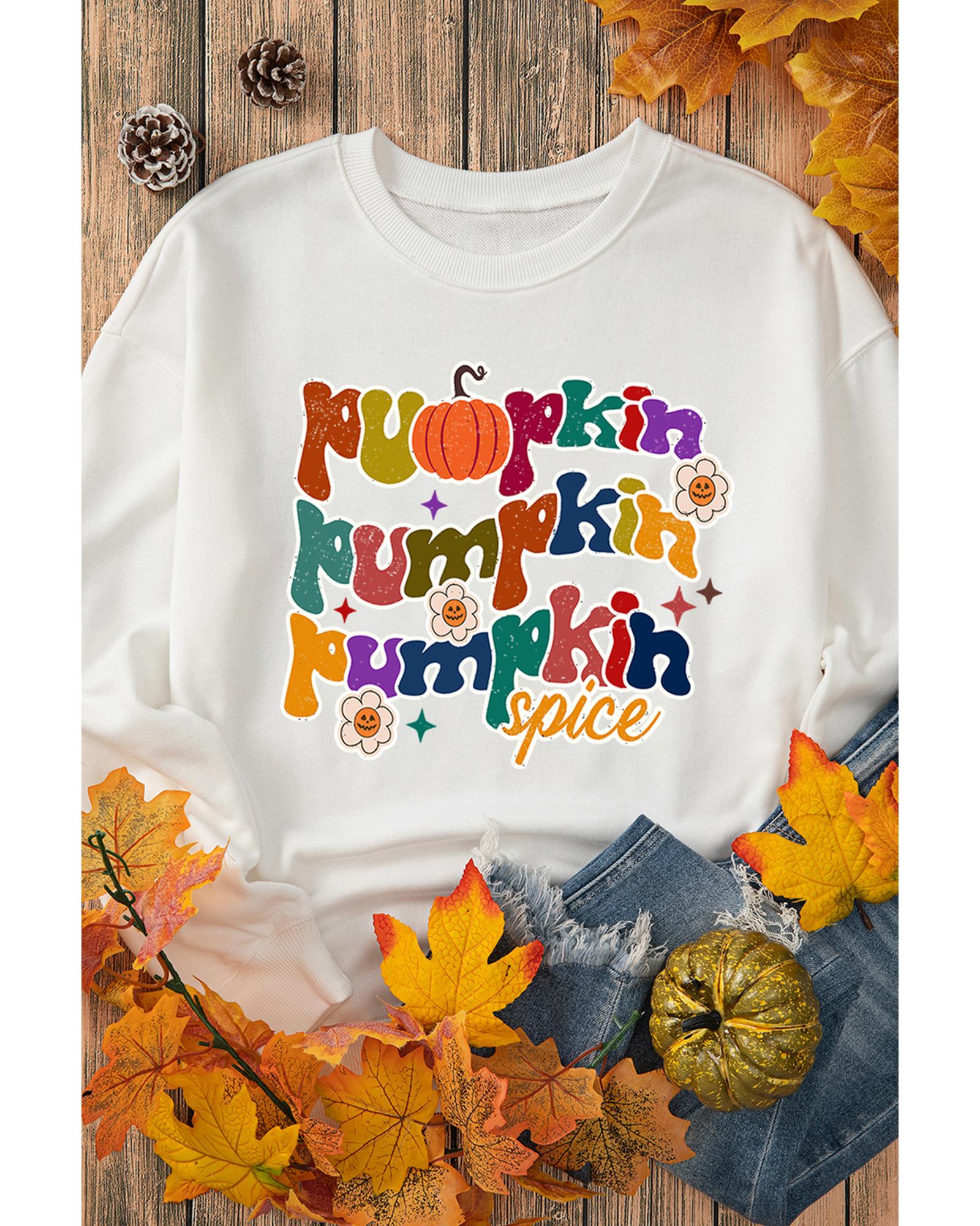 V539-AZEXDC25318427-15-S-202506131025-00 Beige Cute Pumpkin Spice Graphic Thanksgiving Sweatshirt - S - Image 1