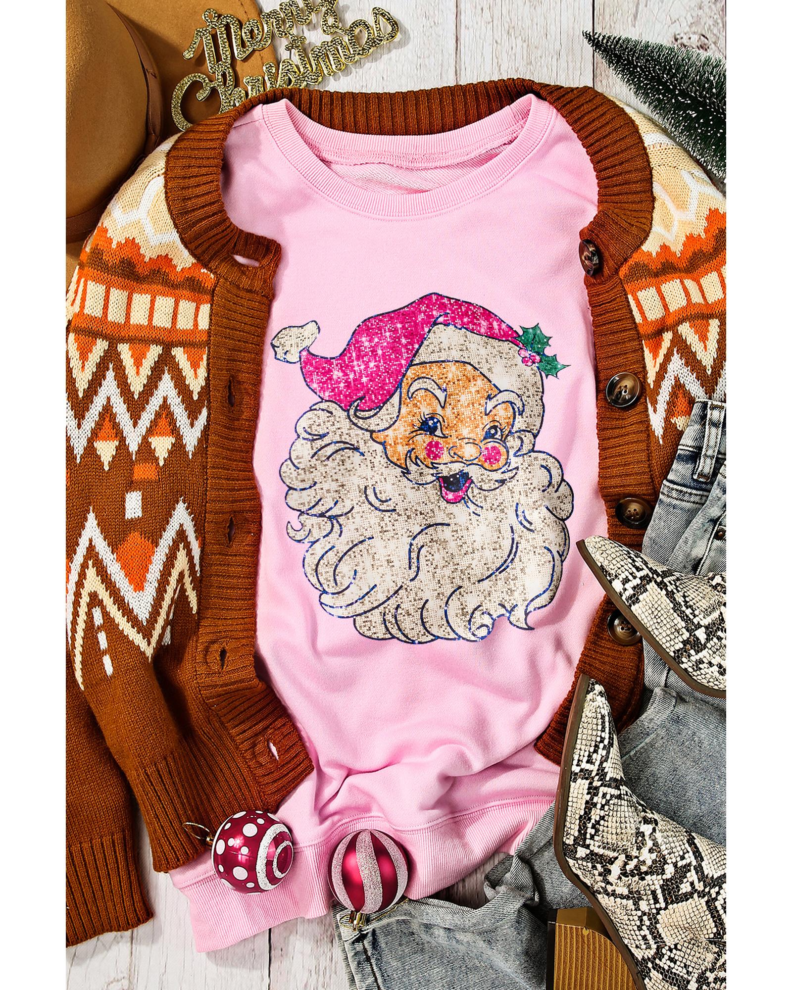 V539-AZEXDC25318595-10-2XL-202508281500-00 Pink Bold Christmas Claus Graphic Drop Shoulder Sweatshirt - 2XL - Image 1