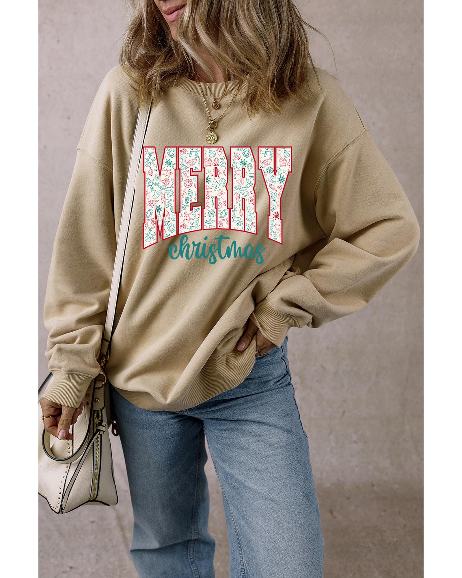 V539-AZEXDC25318599-P6016-S-202506131231-00 Parchment Festive Element Printed MERRY Christmas Graphic Sweatshirt - S - Image 1