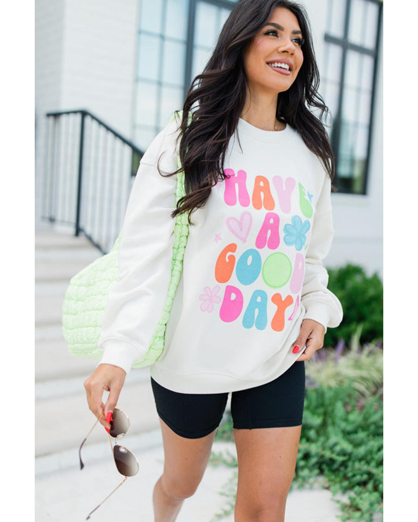 V539-AZEXDC25318697-15-XL-202508282335-00 Beige HAVE A GOOD DAY Drop Shoulder Graphic Sweatshirt - XL - Image 1