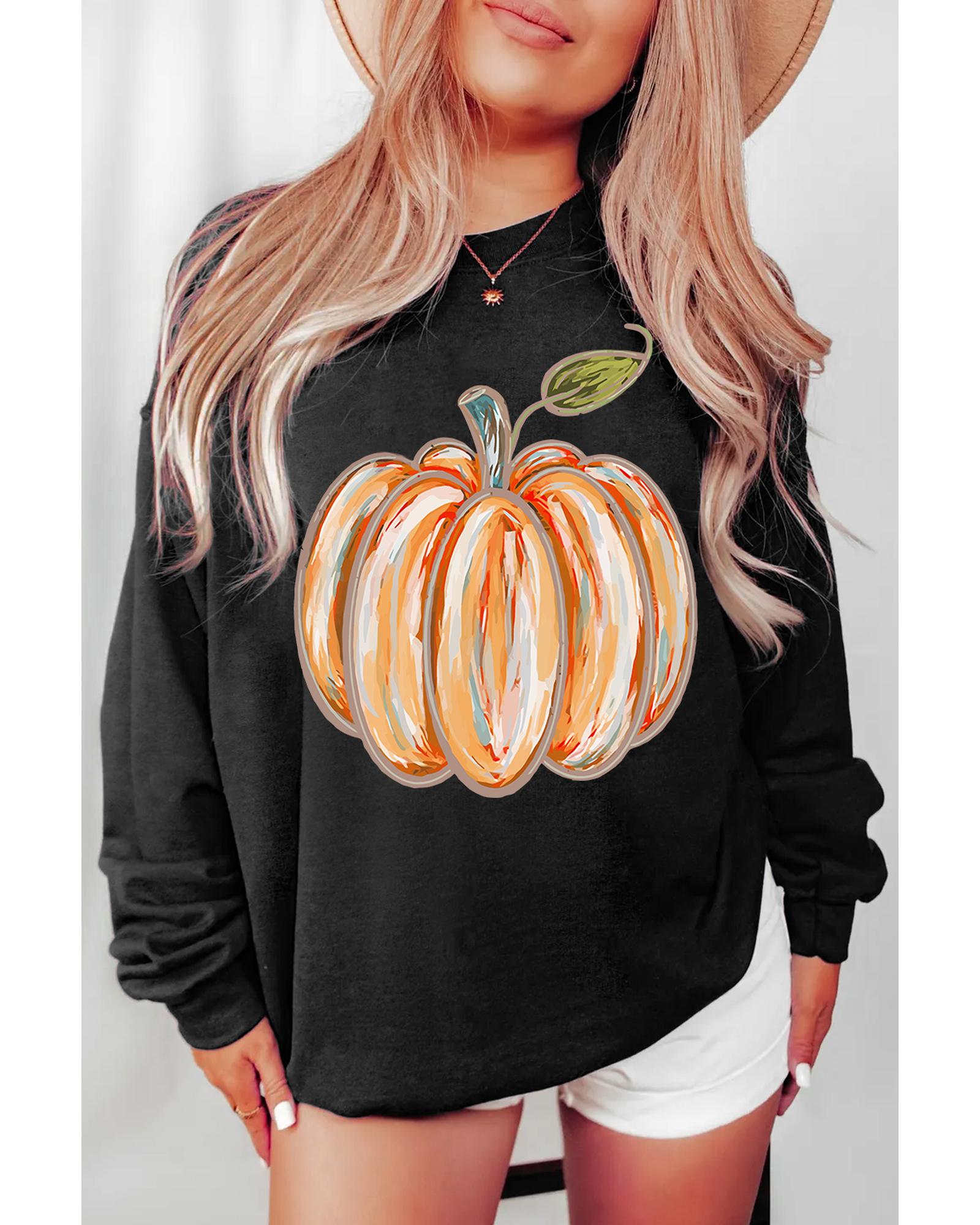 V539-AZEXDC25318712-P2-L-202508292320-00 Black Thanksgiving Pumpkin Graphic Drop Shoulder Sweatshirt - L - Image 1