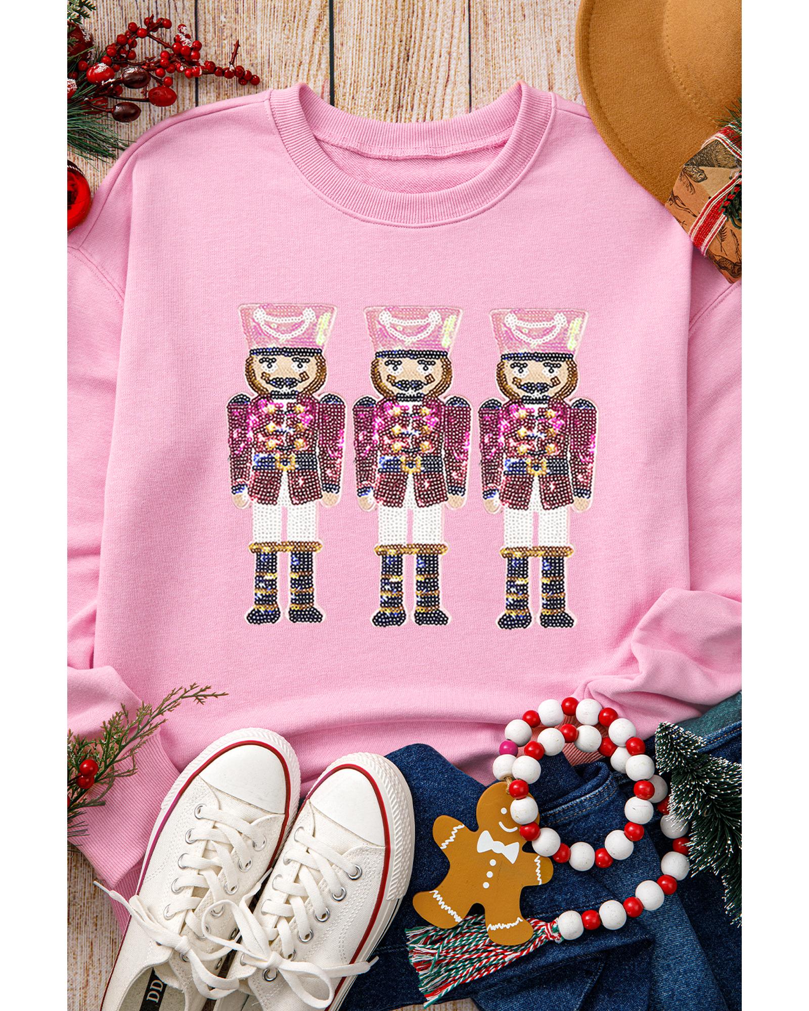 V539-AZEXDC25318959-10-M-202508280245-00 Pink Christmas Nutcracker Graphic Pullover Sweatshirt - M - Image 1