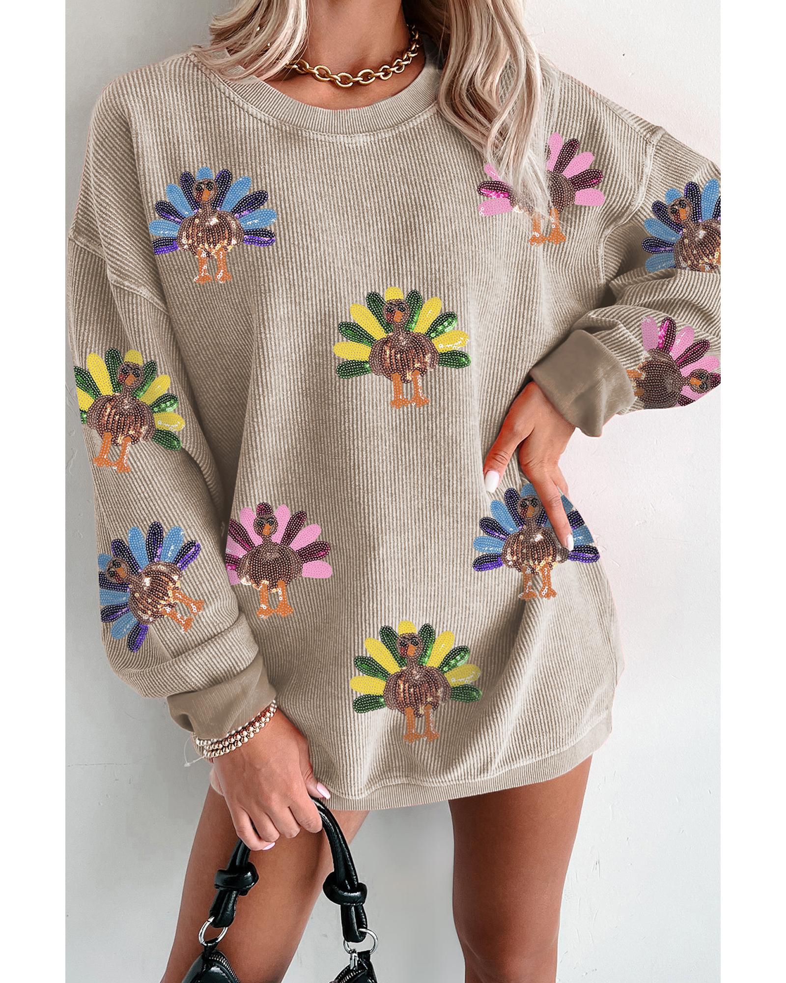 V539-AZEXDC25319008-P7016-L-202508282110-00 Smoke Gray Turkey Graphic Corded Baggy Sweatshirt - L - Image 1