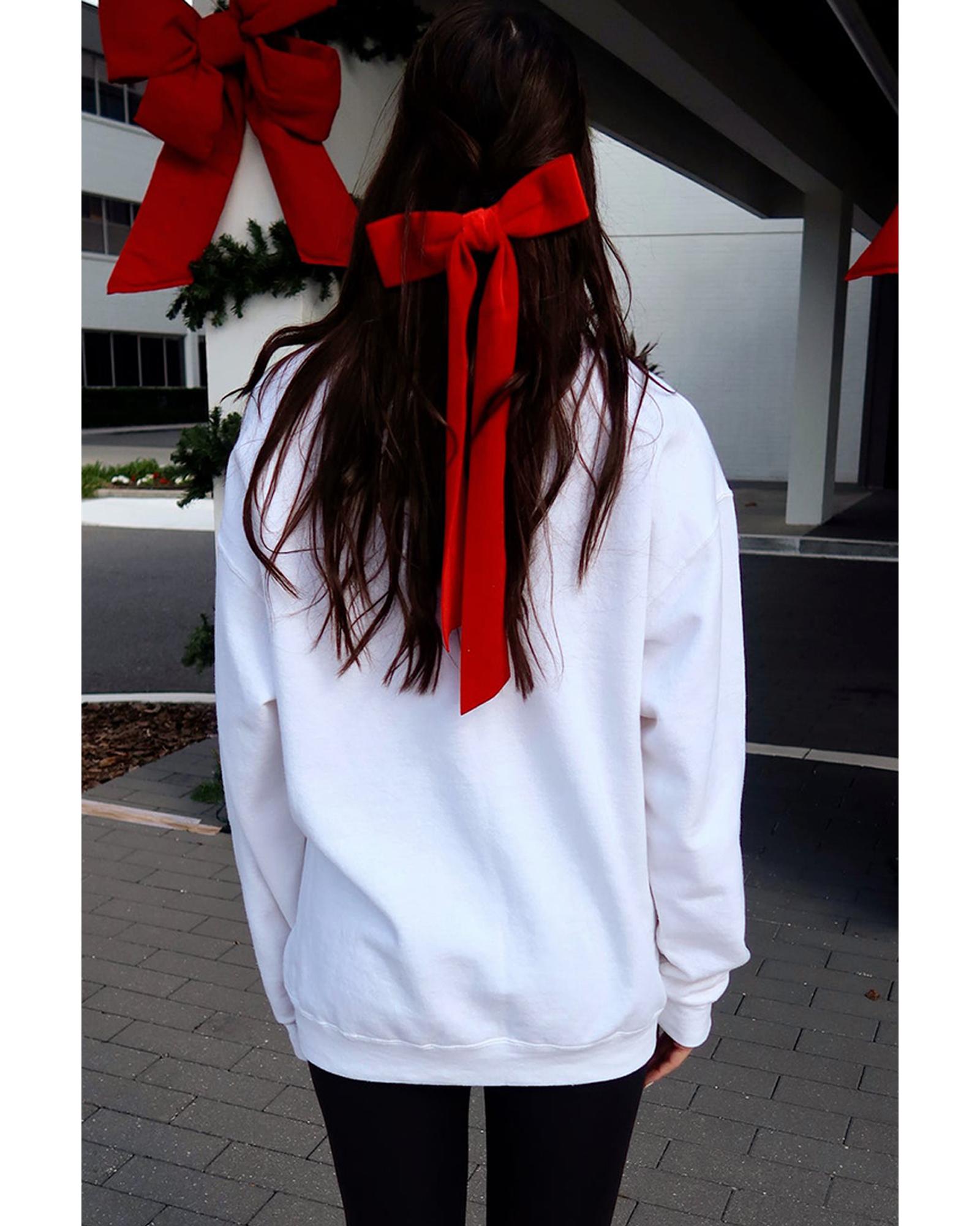 V539-AZEXDC25319224-15-M-202508271210-00 White Diverse Bow Embroidery Drop Shoulder Sweatshirt - M - Image 1