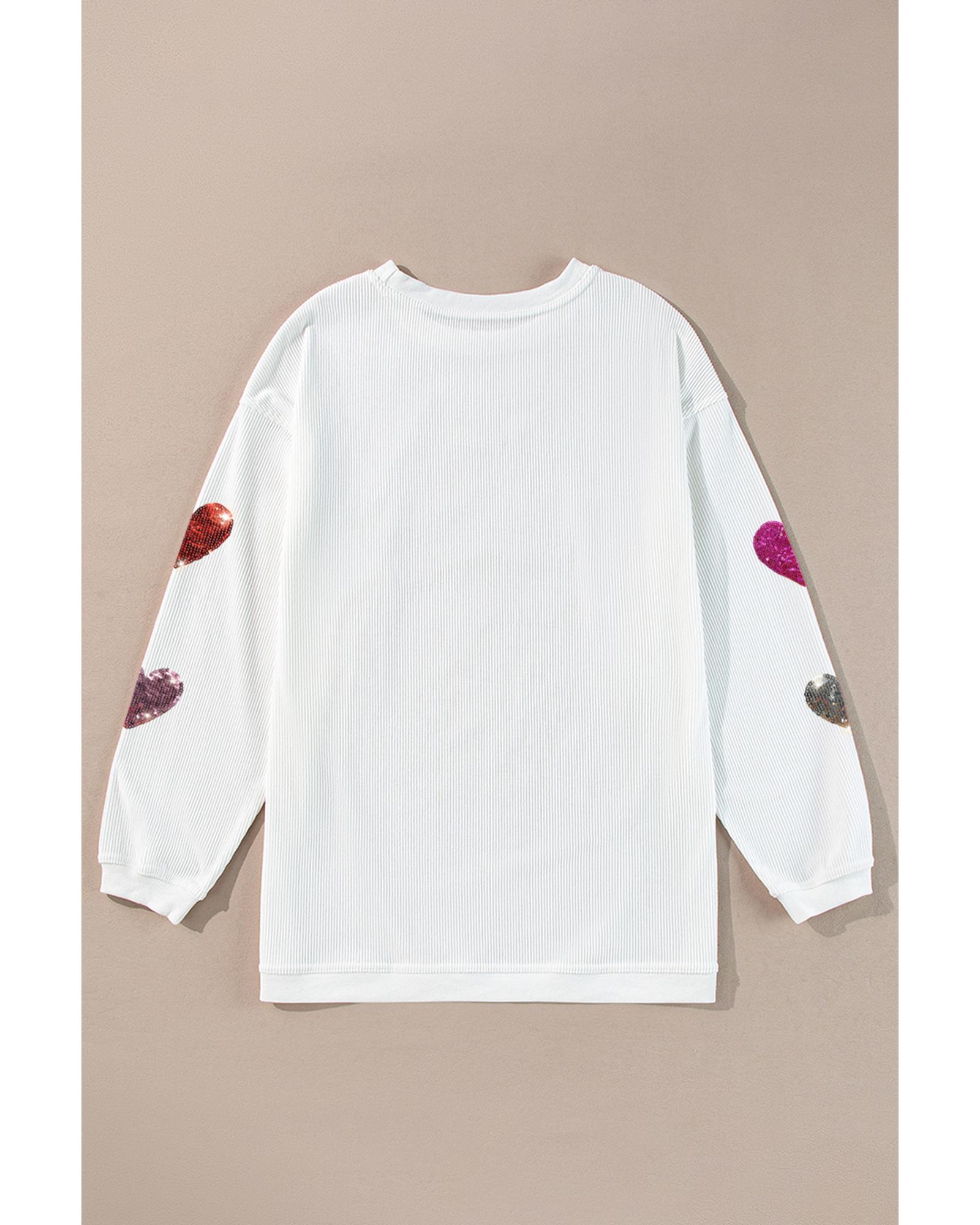V539-AZEXDC25319276-P1-M-202508291650-00 White Valentines Heart Patched Pattern Corded Pullover Sweatshirt - M - Image 1