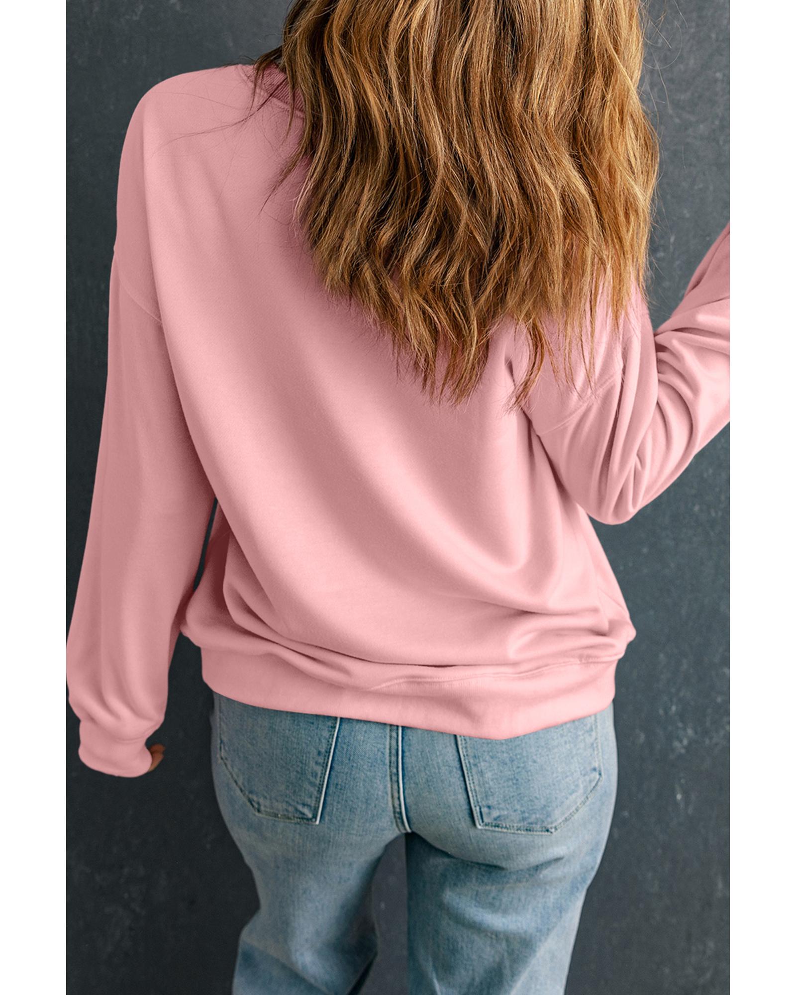 V539-AZEXDC25319281-10-S-202506131226-00 Pink LOVE Graphic Drop Shoulder Valentines Pullover Sweatshirt - S - Image 1