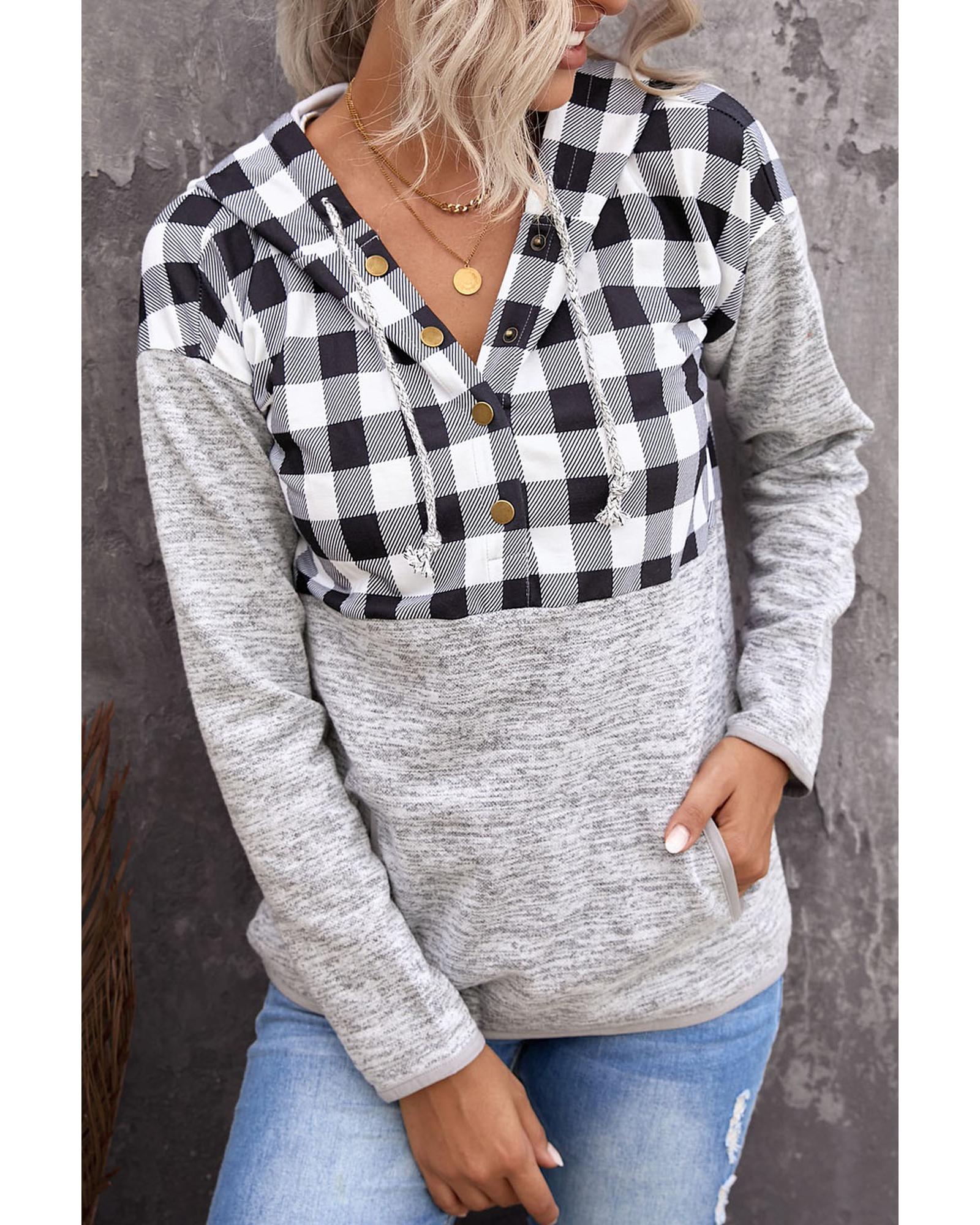 V539-AZEXDC2532086-2-S-164107-00 Azura Exchange Plaid Hoodie with Pocket Detailing - S - Image 1