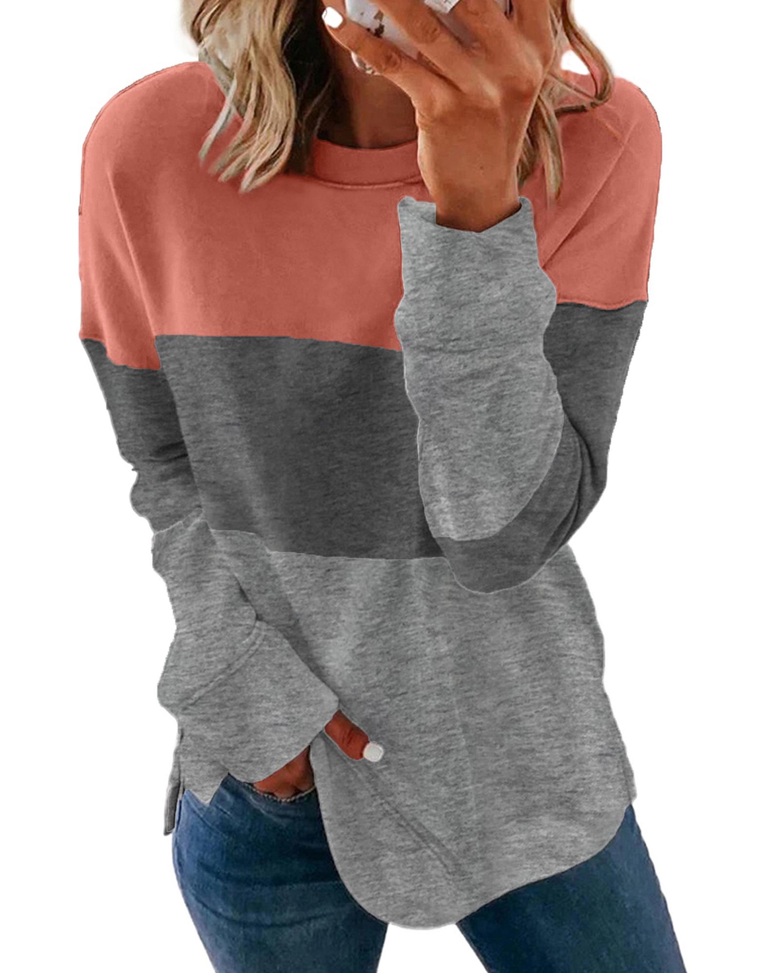 V539-AZEXDC2532980-11-2XL-202508262255-00 Azura Exchange Gray Contrast Stitching Sweatshirt with Slits - 2XL - Image 1
