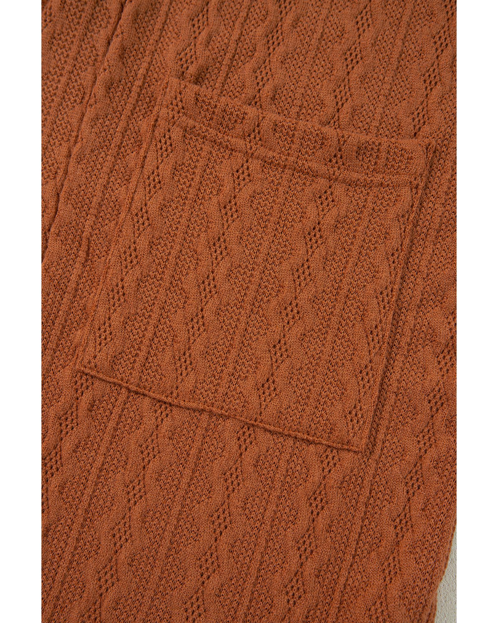 V539-AZEXDC2542524-P2017-S-202506191736-00 Chestnut Textured Knit Side Pockets Open Front Cardigan - S - Image 1