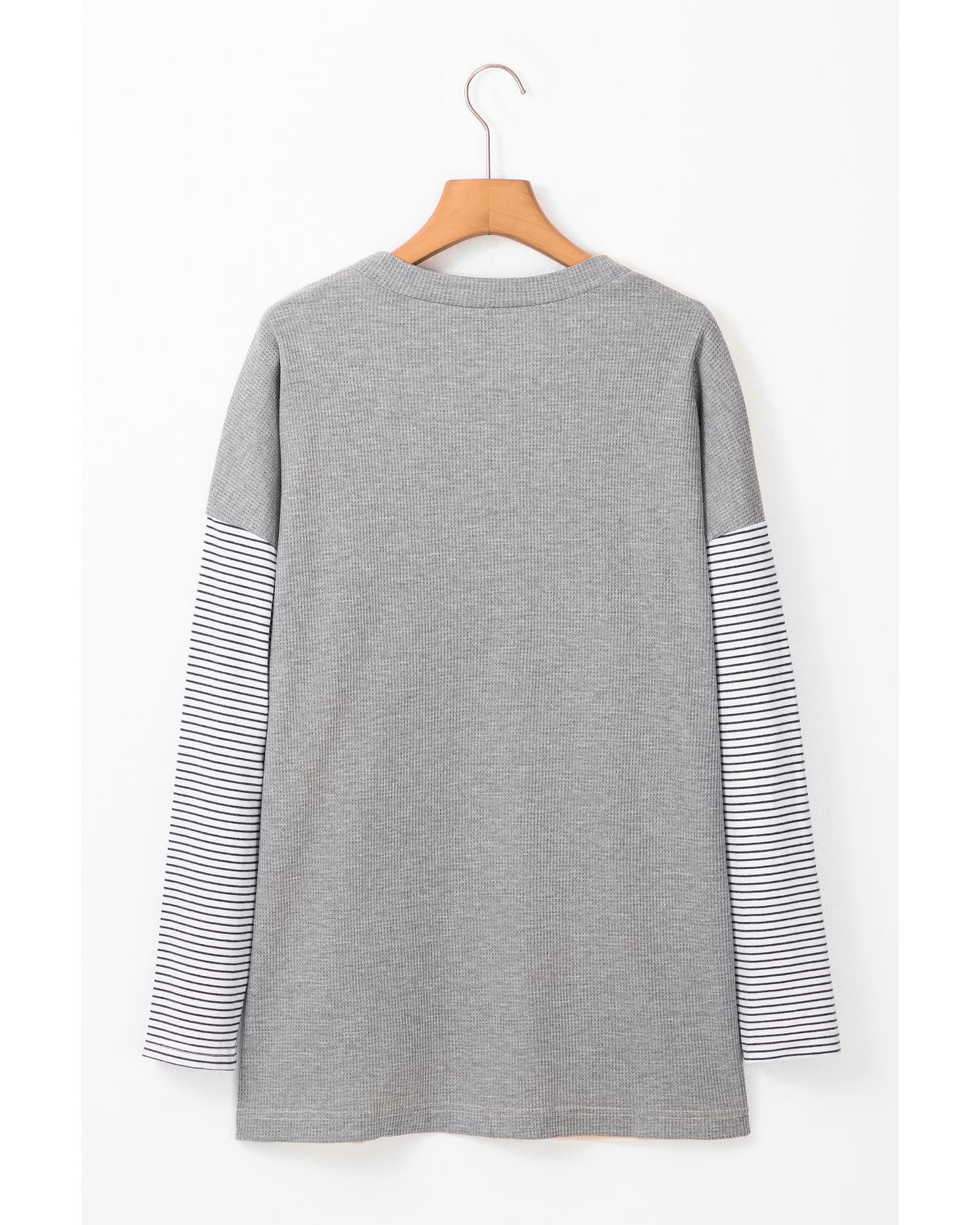 V539-AZEXDC2542565-P219-S-202506130852-00 Black Stripe Colorblock Patchwork Open Front Cardigan with Pocket - S - Image 1