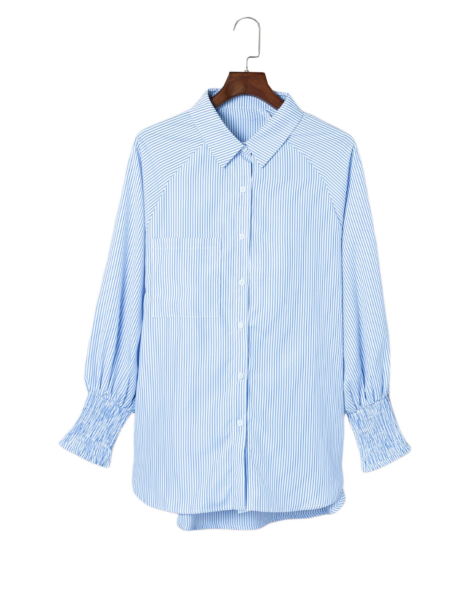 V539-AZEXDC2552685-4-L-202508261230-00 Azura Exchange Striped Boyfriend Shirt with Smocked Cuffs and Pocket - L - Image 1