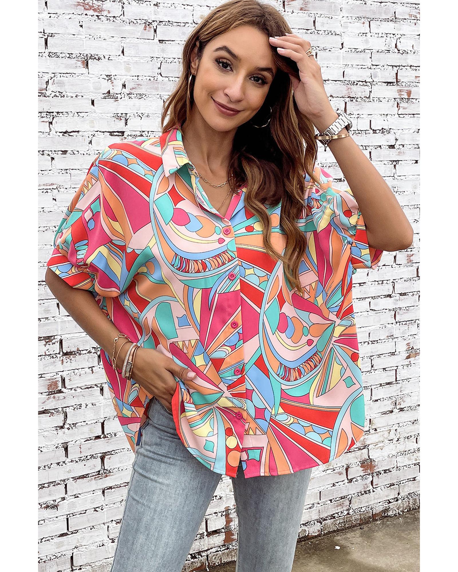 V539-AZEXDC2553484-22-S-161344-00 Azura Exchange Abstract Geometry Print Half Puff Sleeve Shirt - S - Image 1