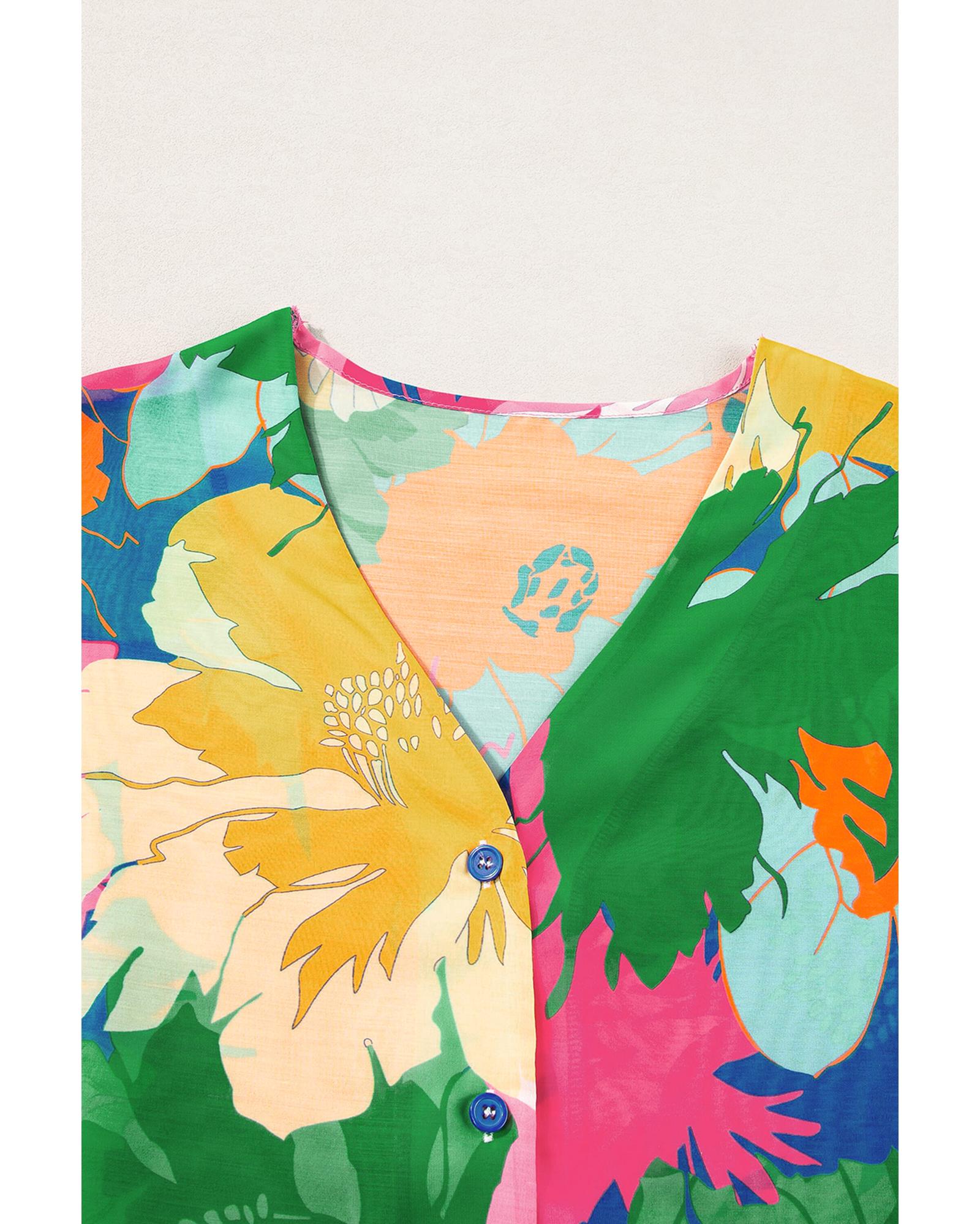 V539-AZEXDC2554862-P22-M-202508270740-00 Multicolour Floral Print Folded Short Sleeve Shirt - M - Image 1