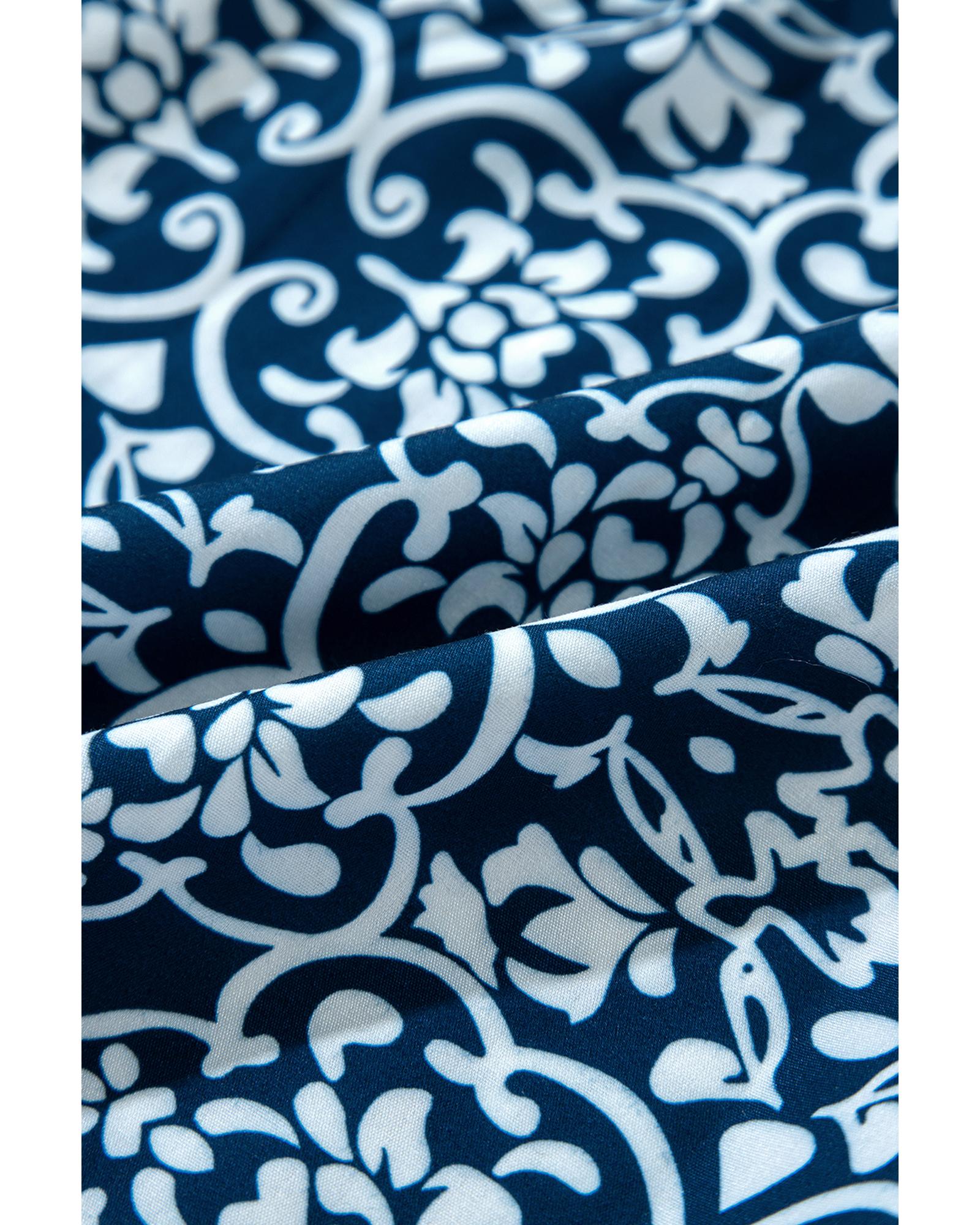 V539-AZEXDC2555286-P520-M-202506131627-00 Blue Floral Ric-rac Patchwork Button Loose Fit Shirt - M - Image 1