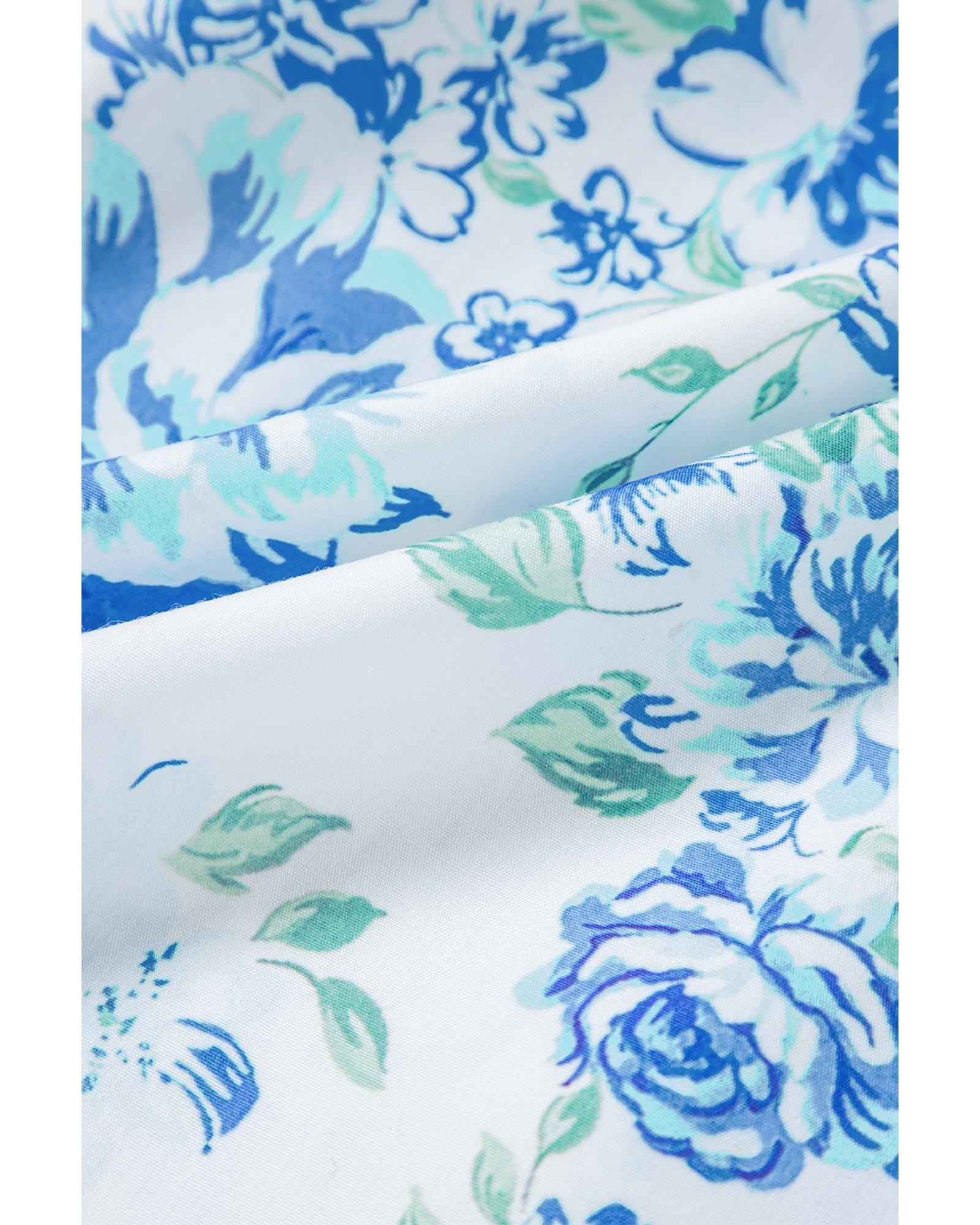 V539-AZEXDC2556080-P420-S-202506131440-00 Sky Blue Floral Print Ruffle Sleeve Frilly Button Up Shirt - S - Image 1