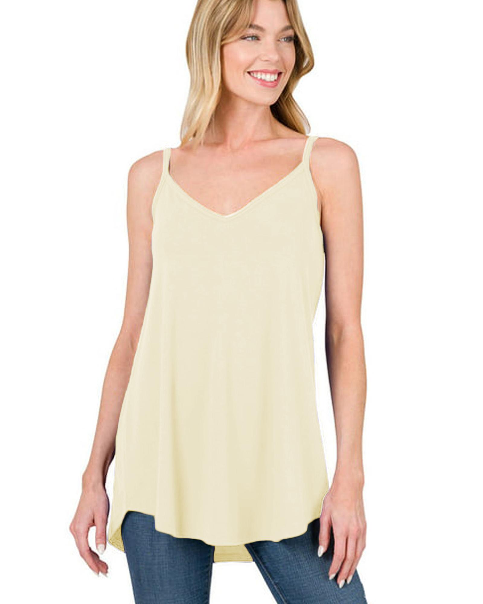 V539-AZEXDC25611122-P18-XL-202508281105-00 Apricot Spaghetti Strap V-Neck Flowy Tunic Tank Top - XL - Image 1