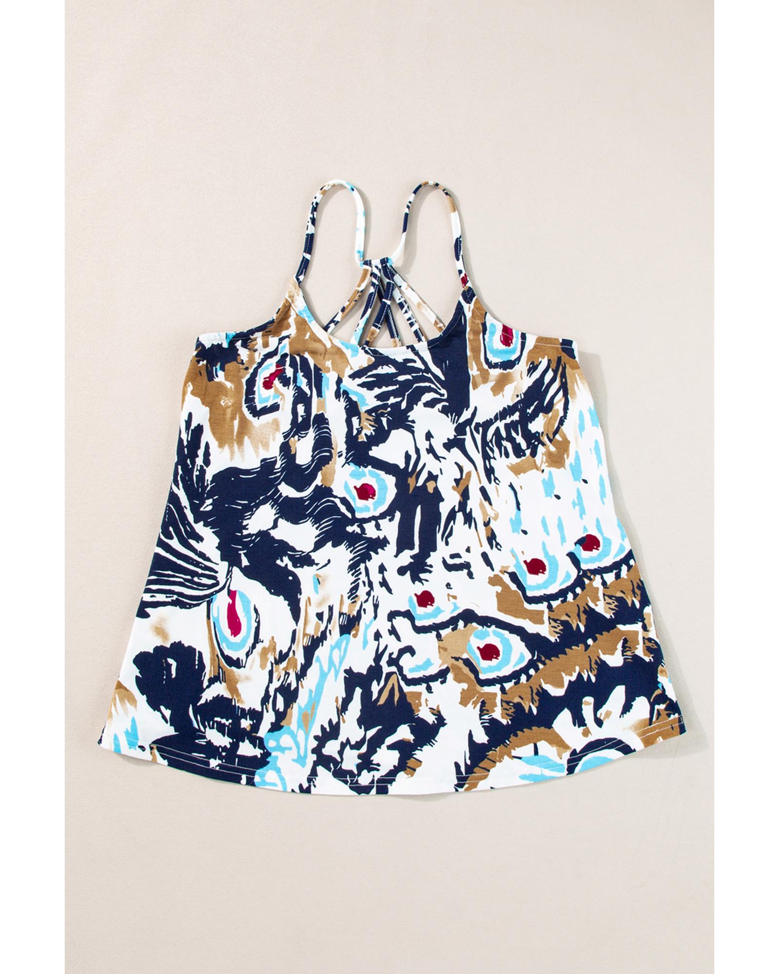 V539-AZEXDC25611336-P1520-S-202506131525-00 Beige Floral Spaghetti Straps Strappy Back Tank Top - S - Image 1