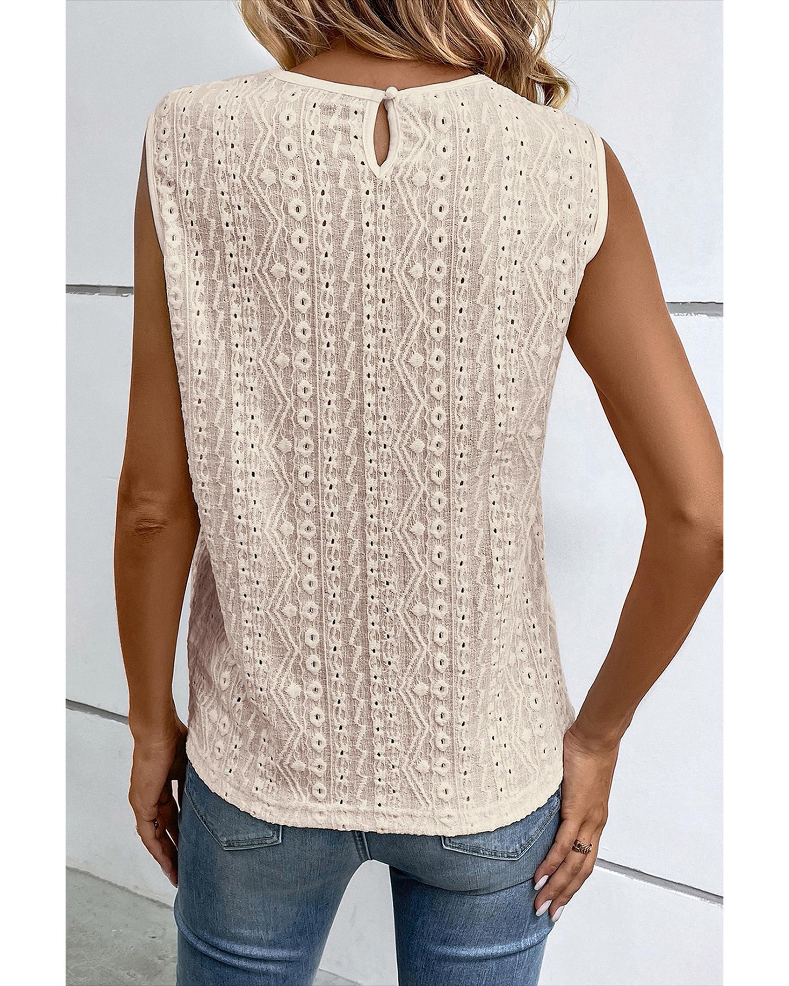 V539-AZEXDC25611381-P18-M-202508270950-00 Apricot Guipure Lace Crochet Keyhole Back Tank Top - M - Image 1
