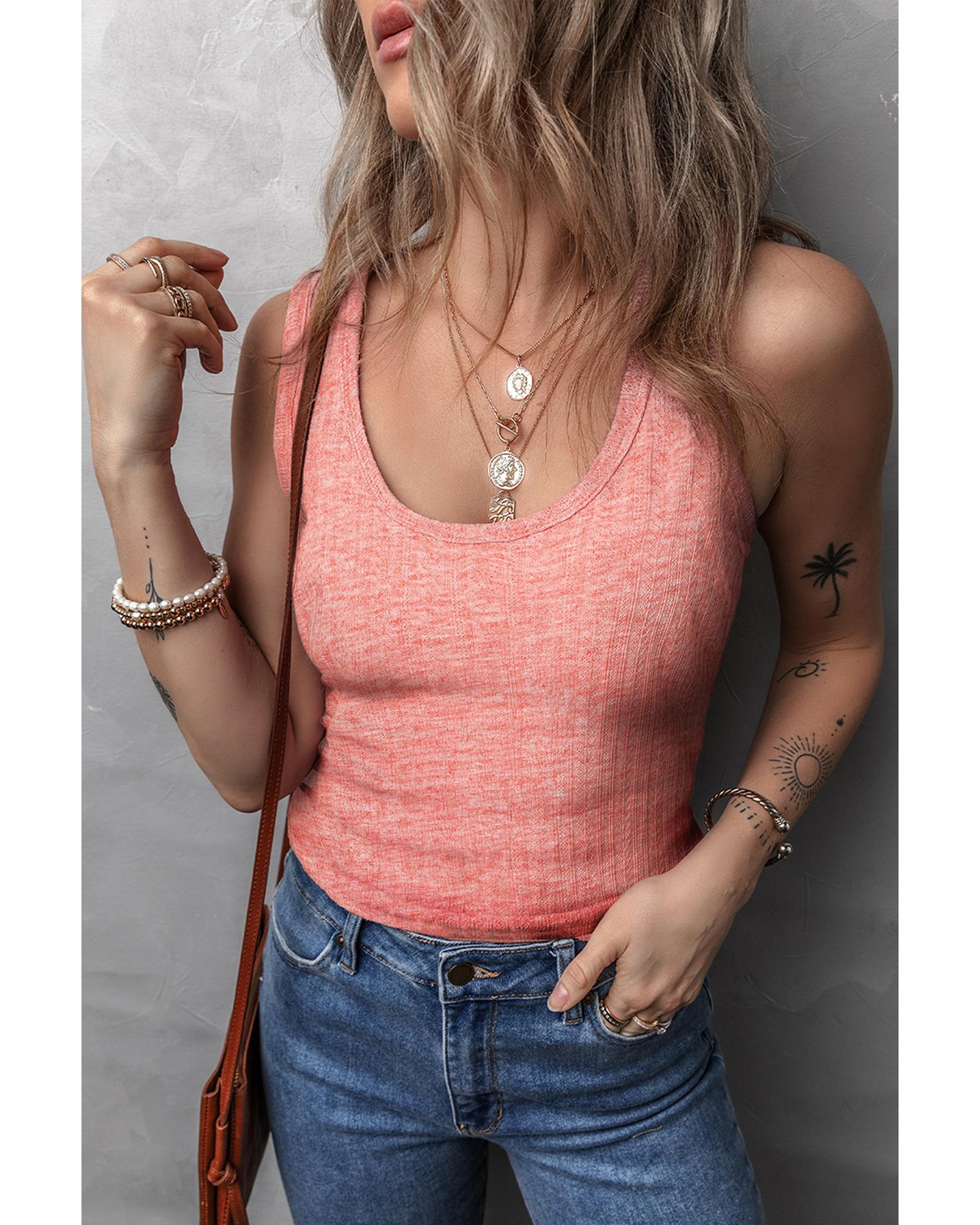 V539-AZEXDC25612483-P1410-S-202506131426-00 Fushia Solid Color Textured U Neck Slim Tank Top - S - Image 1