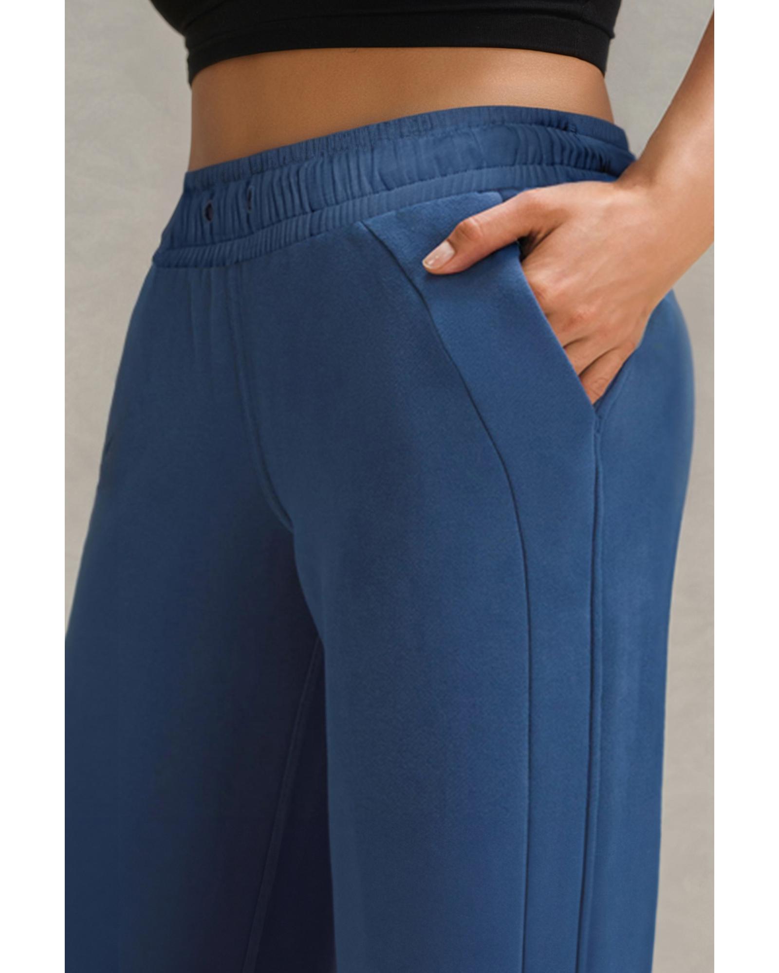 V539-AZEXDC265548-P905-M-202508270835-00 Sail Blue Drawstring High Waist Wide Leg Pocketed Sweatpants - M - Image 1
