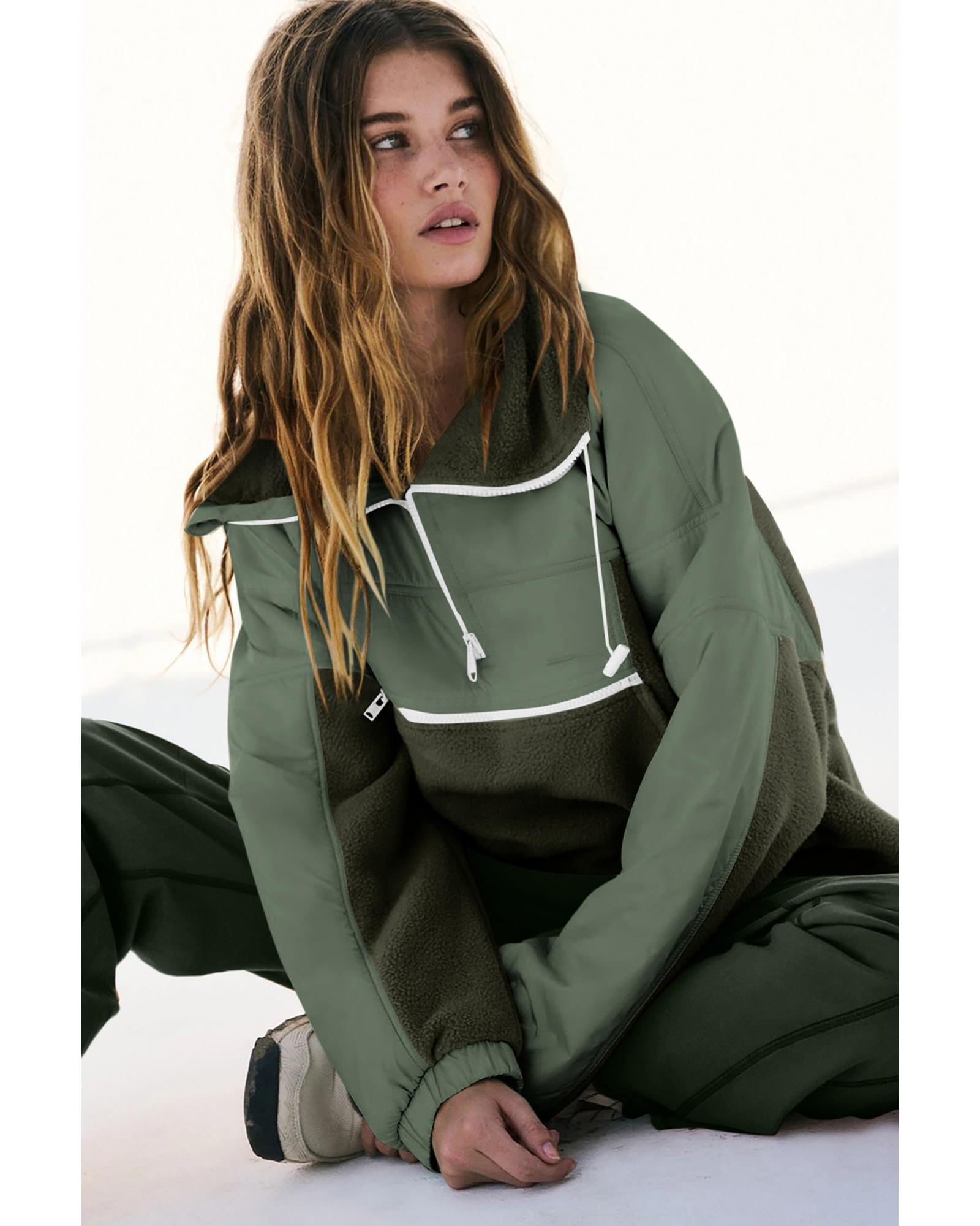 V539-AZEXDC266001-9-S-202508311730-00 Azura Exchange Fleece Patchwork Color Block Zip Funnel Neck Sweatshirt - S - Image 1