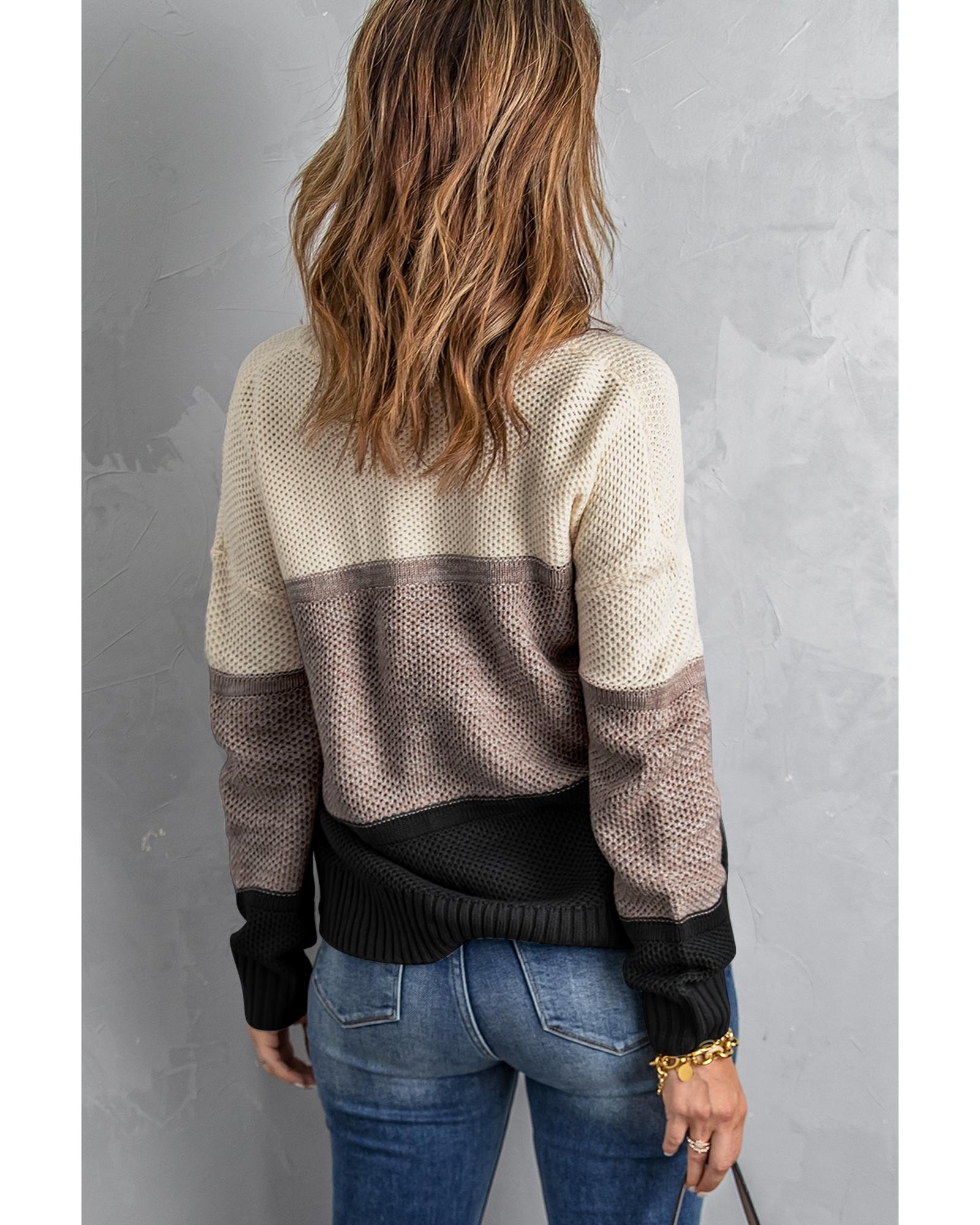 V539-AZEXDC270053-2-M-202506131647-00 Black Color Block Netted Texture Pullover Sweater - M - Image 1