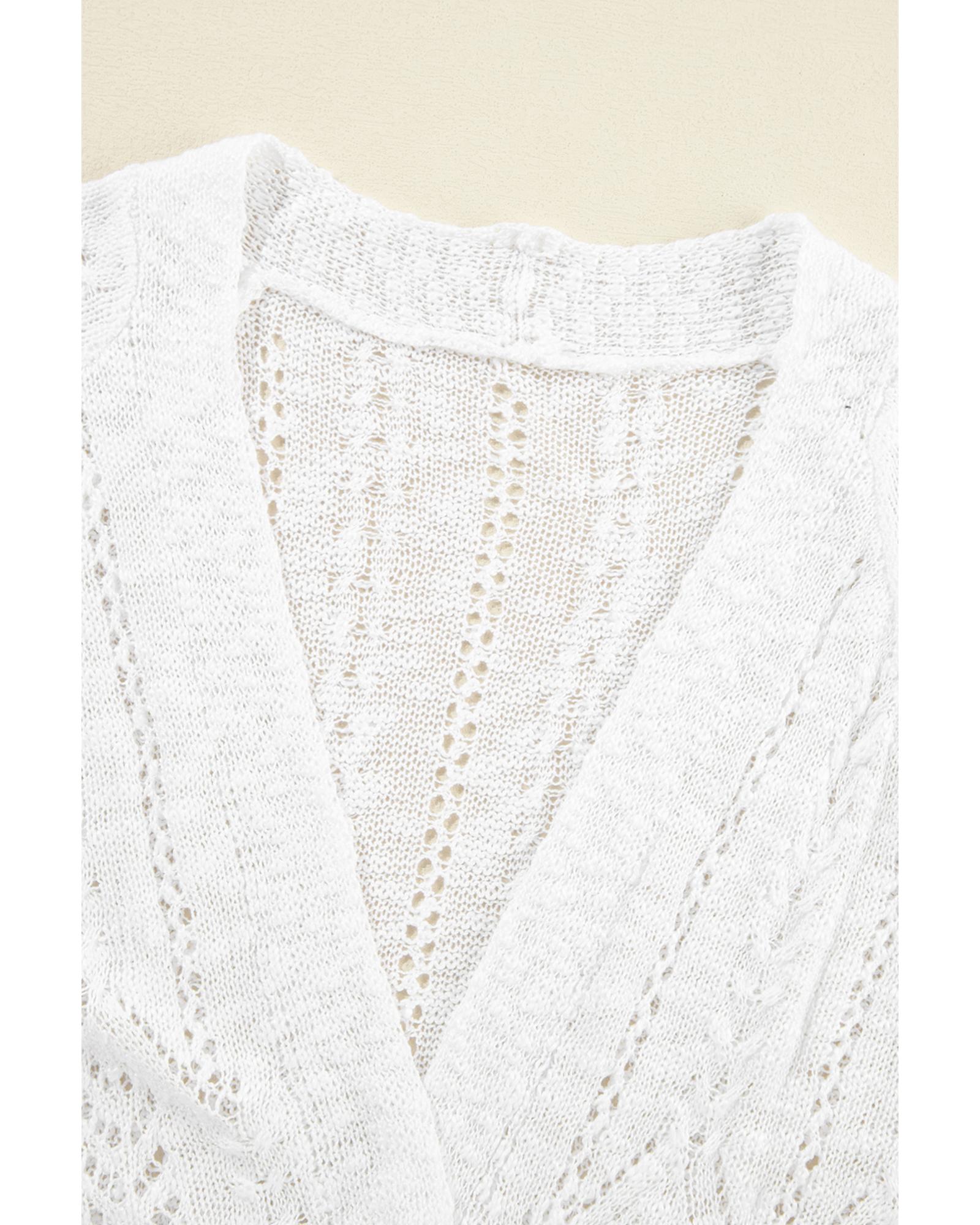 V539-AZEXDC2711740-P101-XL-202508280645-00 White Solid Open Knit Cardigan - XL - Image 1