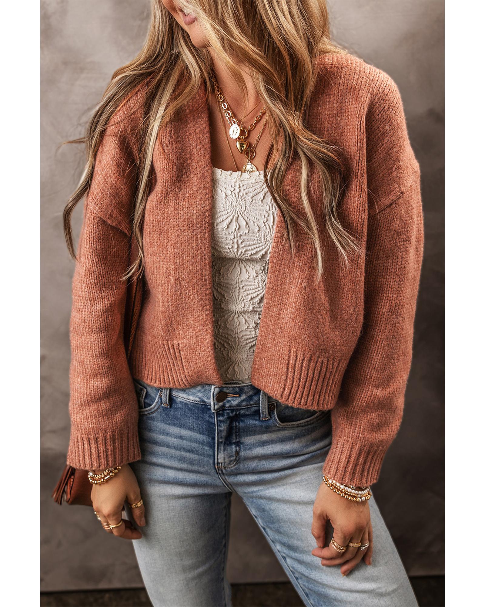 V539-AZEXDC2711767-P4016-L-202508291820-00 Light French Beige Drop Shoulder Open Front Cropped Cardigan - L - Image 1
