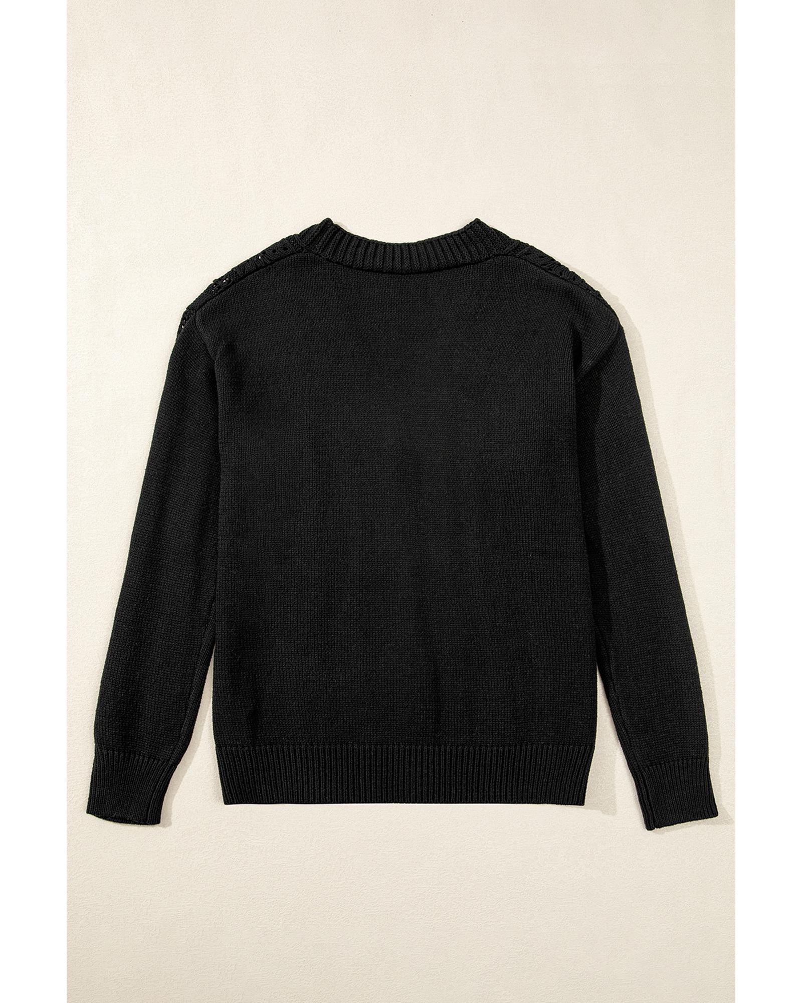 V539-AZEXDC2711785-P2-L-202508281655-00 Black Open Knit Drop Shoulder Sweater Cardigan - L - Image 1