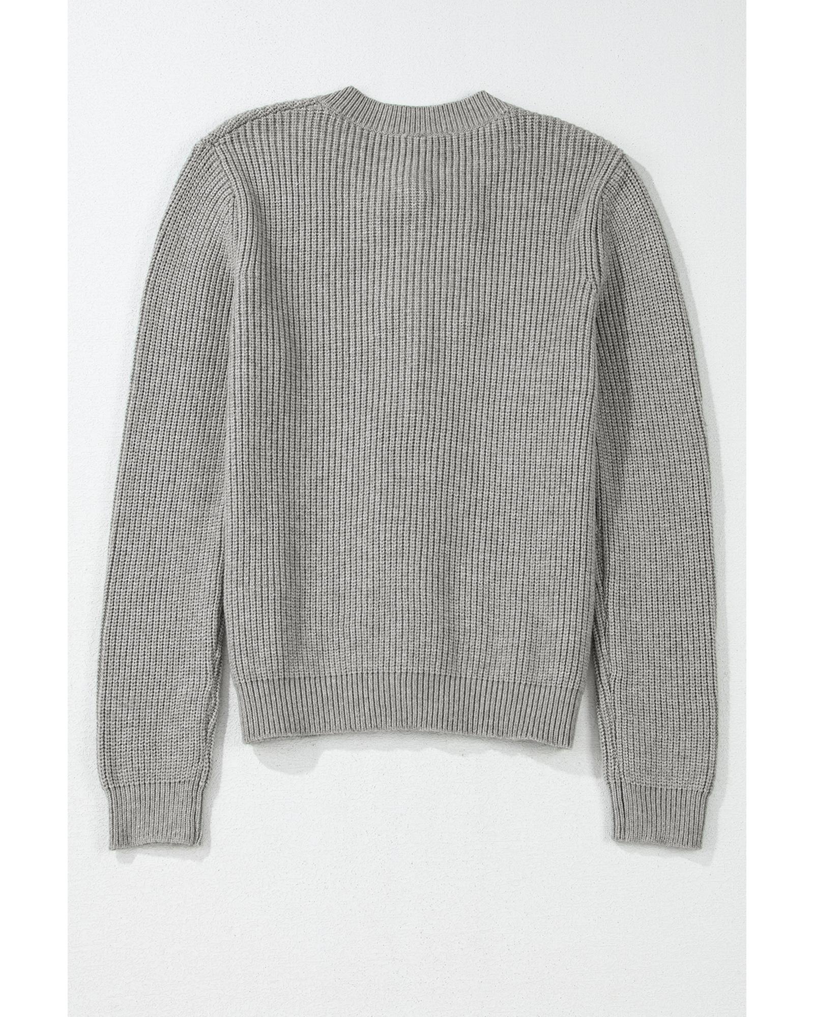 V539-AZEXDC2711854-P5011-L-202508290010-00 Philippine Gray Ribbed Knit Bow Front Buttoned Cardigan - L - Image 1