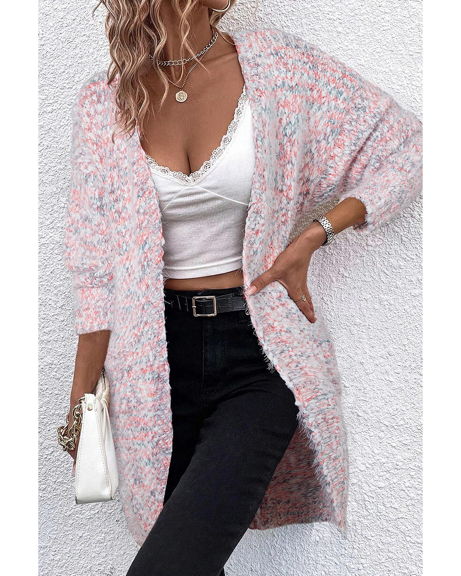 V539-AZEXDC2711892-P1022-S-202506131810-00 Pink Multicolor Confetti Open Front Knit Cardigan - S - Image 1