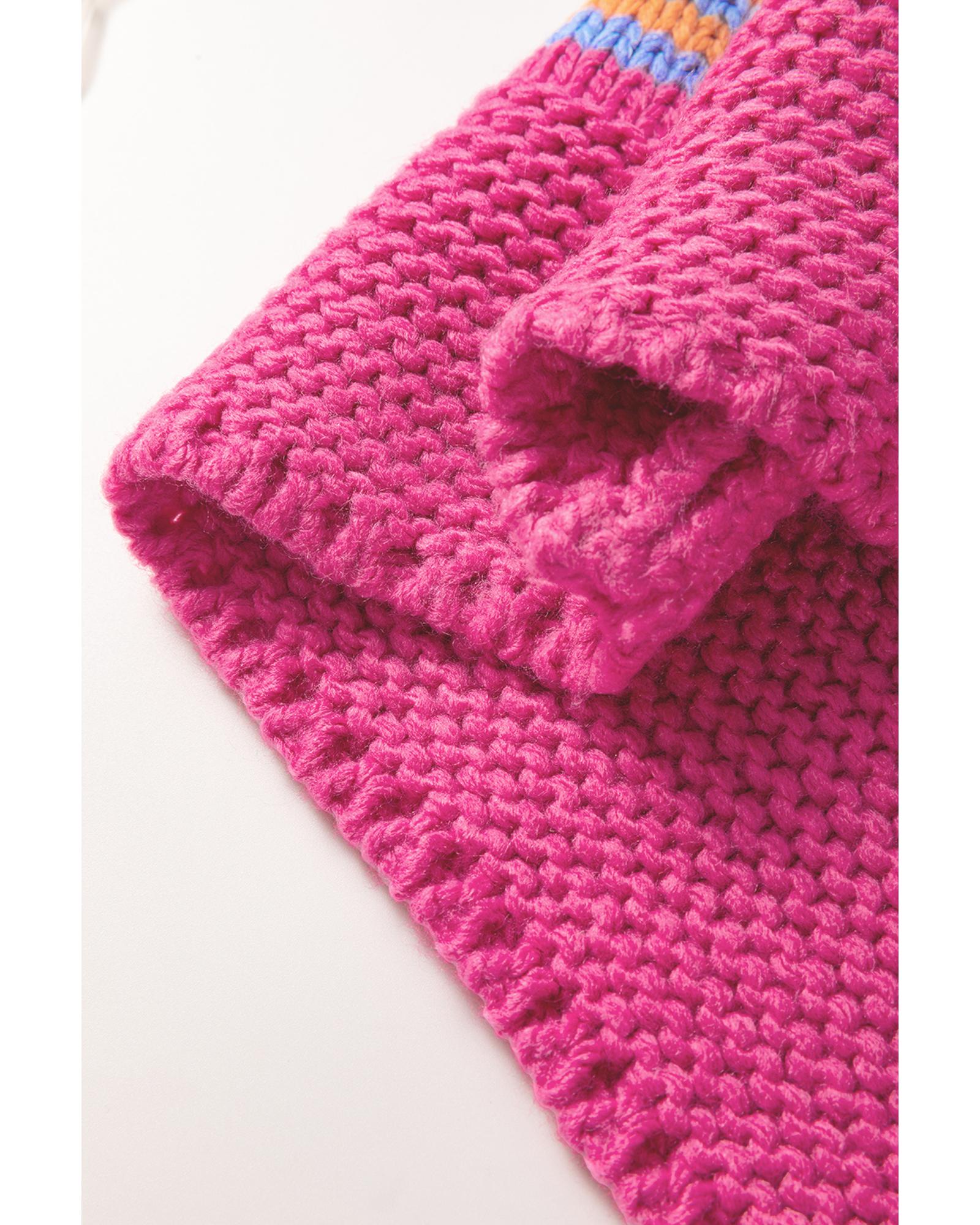 V539-AZEXDC2711973-P619-XL-202508280350-00 Rose Stripe Colorful Puff Sleeve Drop Shoulder Loose Cardigan - XL - Image 1