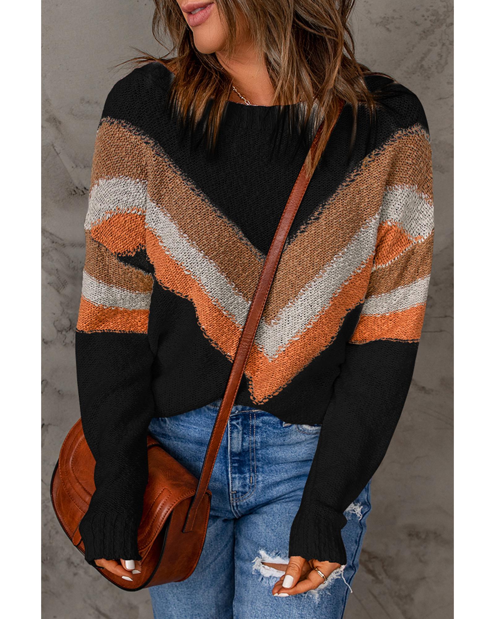 V539-AZEXDC2722180-P922-L-202506131807-00 Multicolor Chevron Striped Drop Shoulder Sweater - L - Image 1
