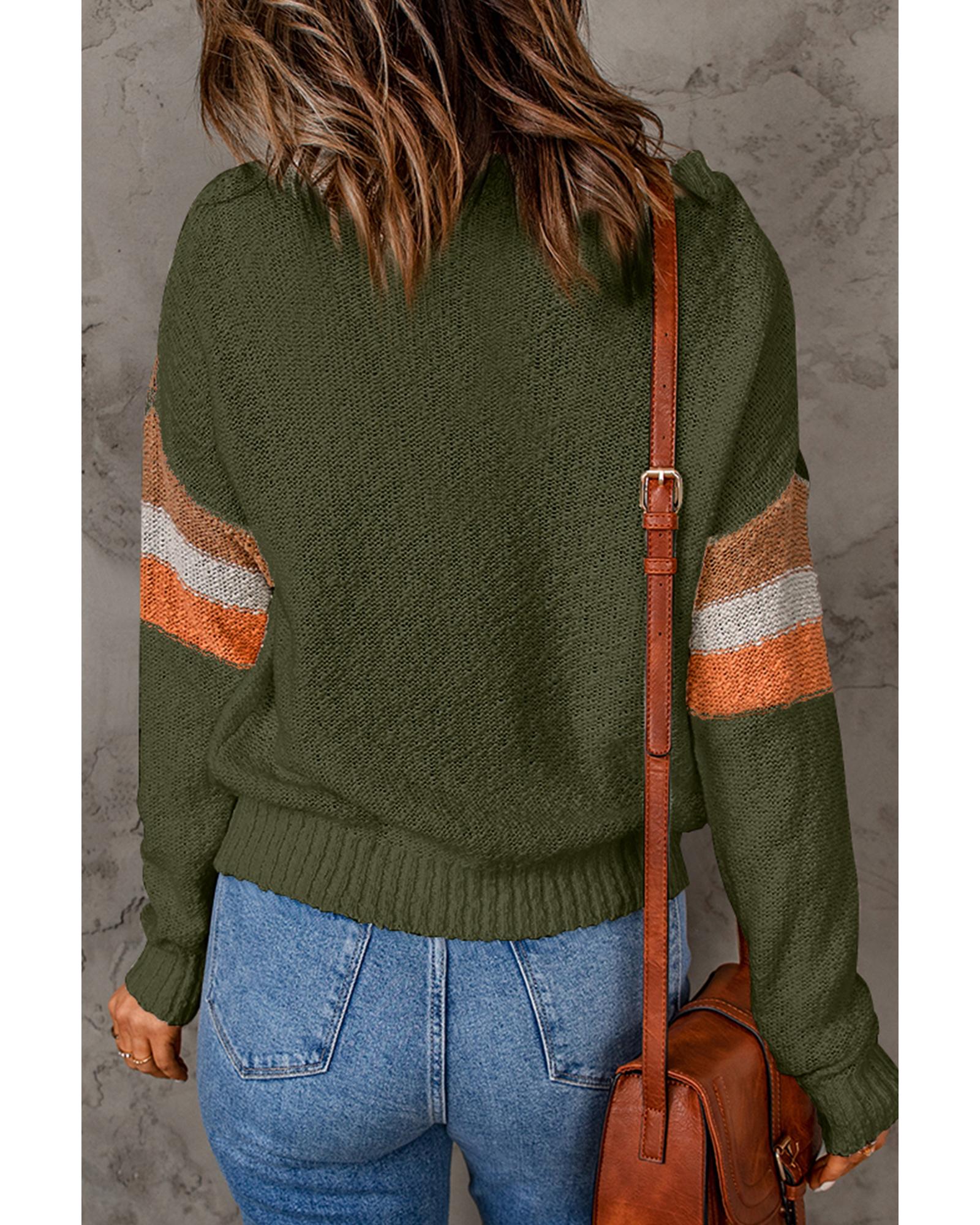 V539-AZEXDC2722180-P922-M-202508280925-00 Multicolor Chevron Striped Drop Shoulder Sweater - M - Image 1